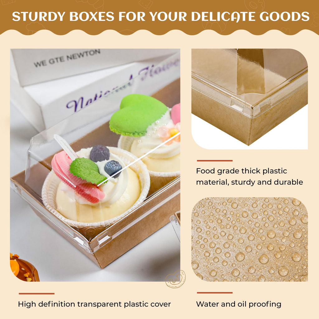 NPLUX Charcuterie Boxes with Clear Lids Mini Dessert Bakery Boxes Disposable To Go Food Containers for Cookie Cake Slice Sushi Strawberry 7.48x3.35x2.5INCH(50 Pack, Brown)