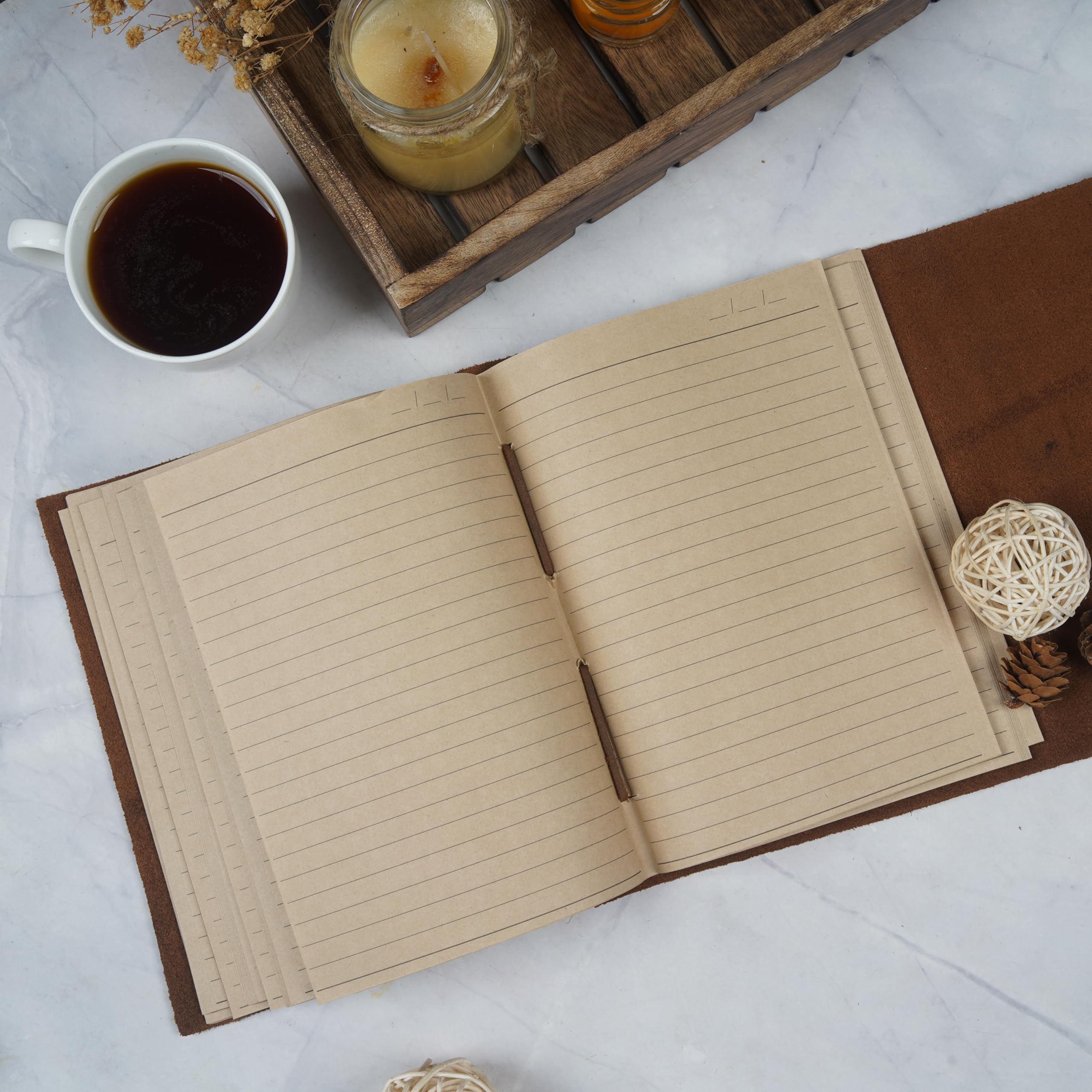 Leather Village Genuine Leather Bound Journal Writing Notebook for Men Women - Daily Writing Notepad Lined Paper 300 Kraft Pages, Handmade, Rustic Brown, 8 X 6 in (A5)