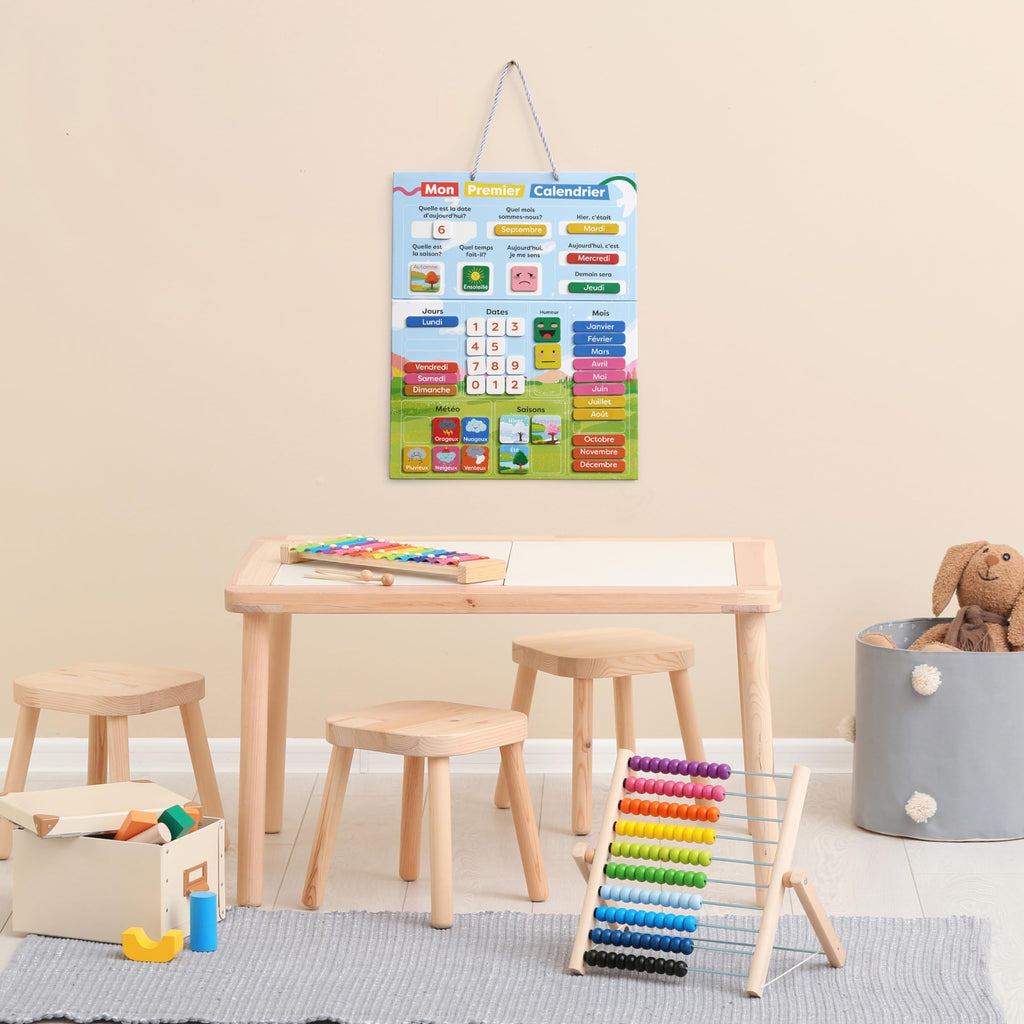 Chuckle - French Magnetic Calendar for Kids with Seasons, Dates, and Weather (40x32 cm) Classroom Wall Calendar, Fun Early Learning First Calendar for Children Aged 4 to 10 & Preschool
