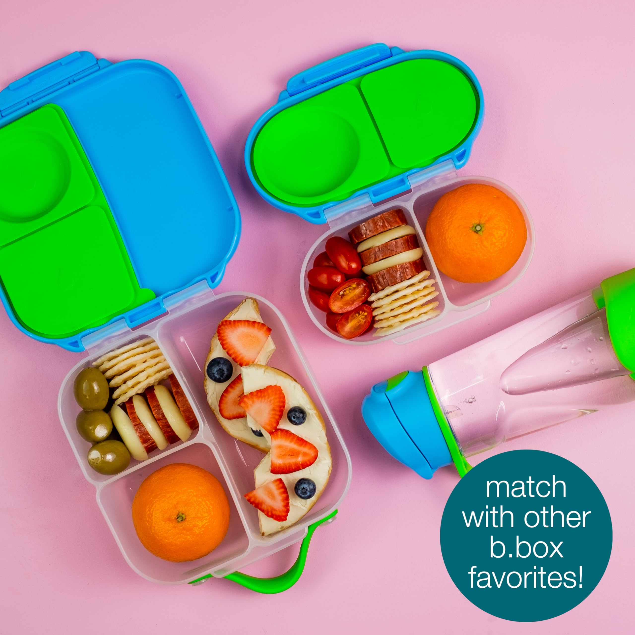 b.box Snack Box for Kids & Toddlers: 2 Compartment Snack Containers, Mini Bento Box, Lunch Box. Leak Proof, BPA Free, Dishwasher Safe. School Supplies. Ages 4 Months+ (Lemon Twist, 12oz Capacity)