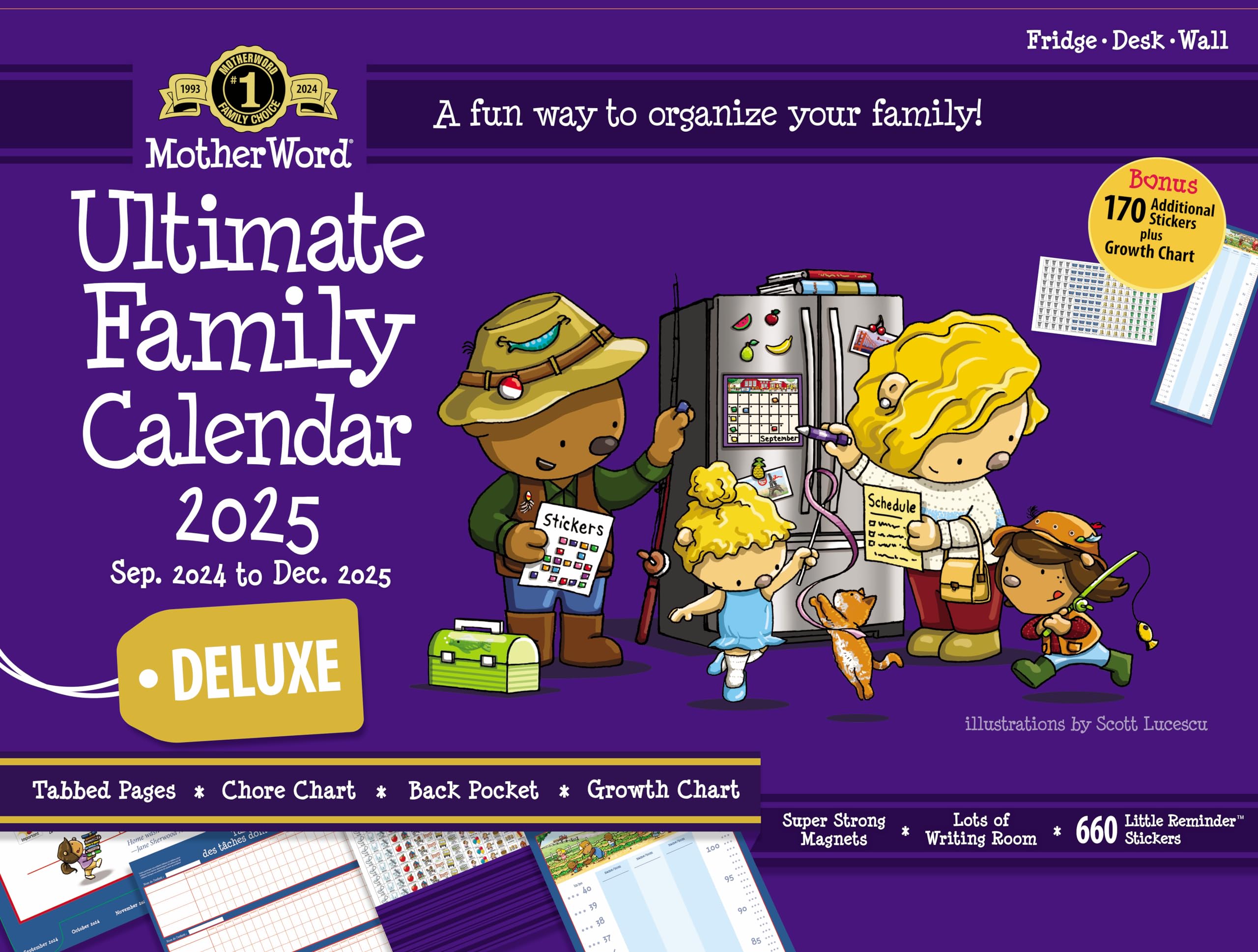 2025 MotherWord Deluxe Ultimate Family Calendar and Chore Chart, 16-Month Family Planner, Sept 2024-Dec 2025, English, Large Deluxe Version, 18" x 13.5" (MWFCT12825)