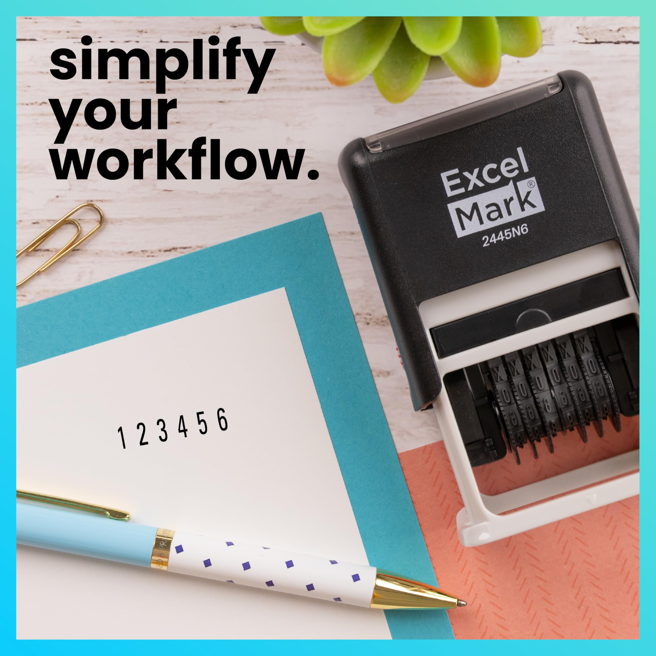 ExcelMark Self-Inking Rubber 6 Digit Number Stamp, Black Ink