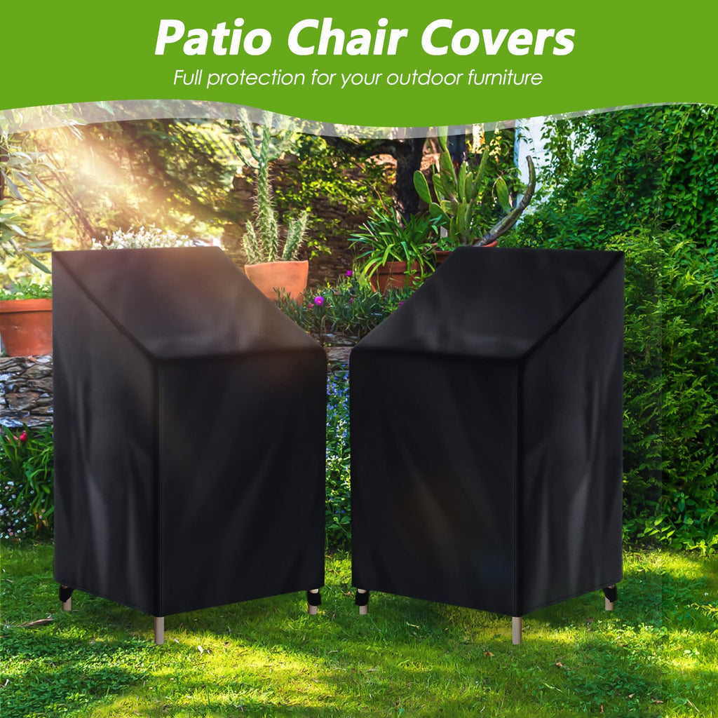 Pektiftn Outdoor Patio Chair Covers waterproof for Stackable Chairs, 100% Waterproof Anti-UV Dustproof All Weather Protection, Garden Lawn Patio Furniture Covers (Black, 2PCS, 28" W x 30" D x 47" H)