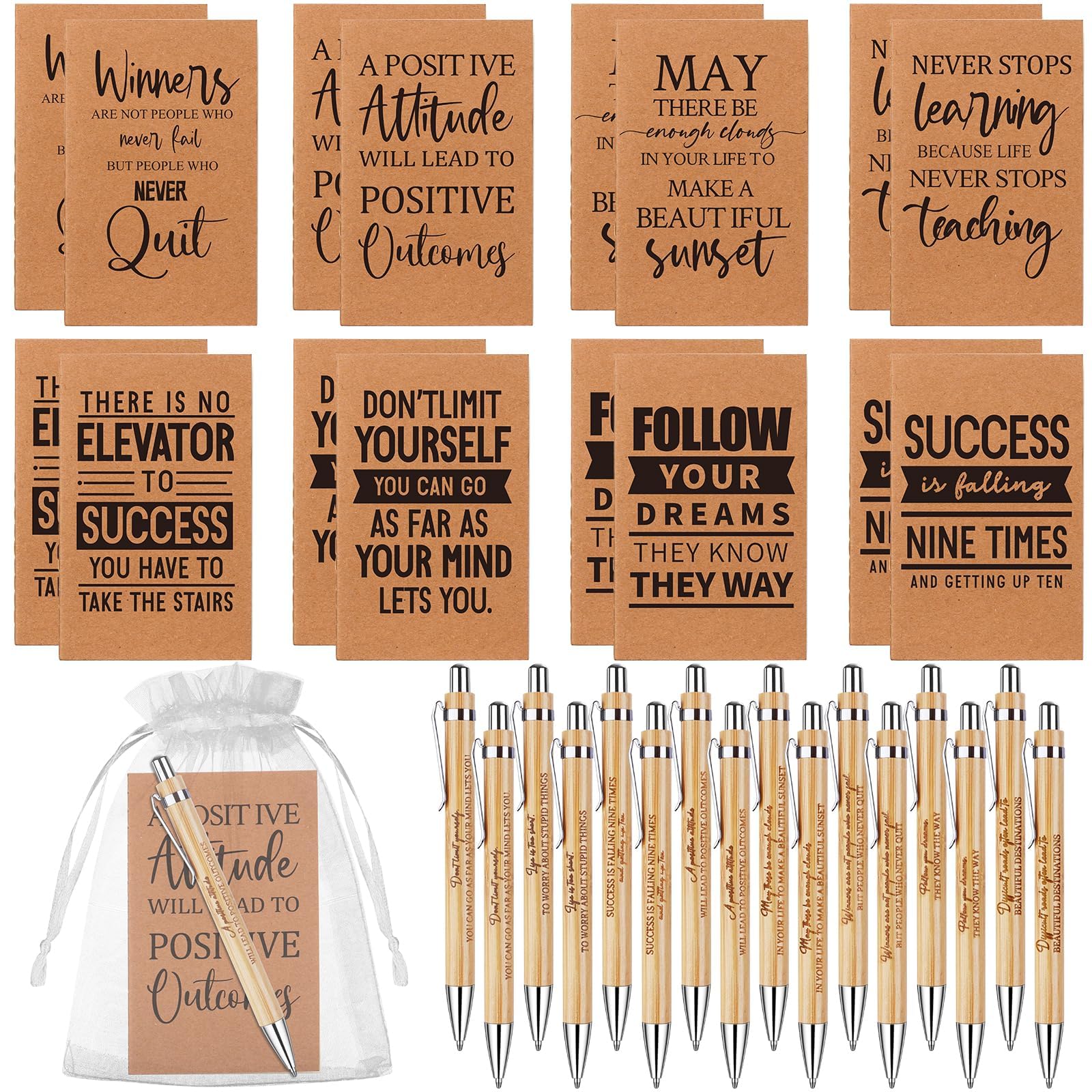 48 Pcs Inspirational Notebooks Motivational Ballpoint Pens Thank You Gifts Positive Notepad Pen Inspirational Employee Appreciation Gifts for Coworker Teacher Staff Nurse Student Back to School Gift