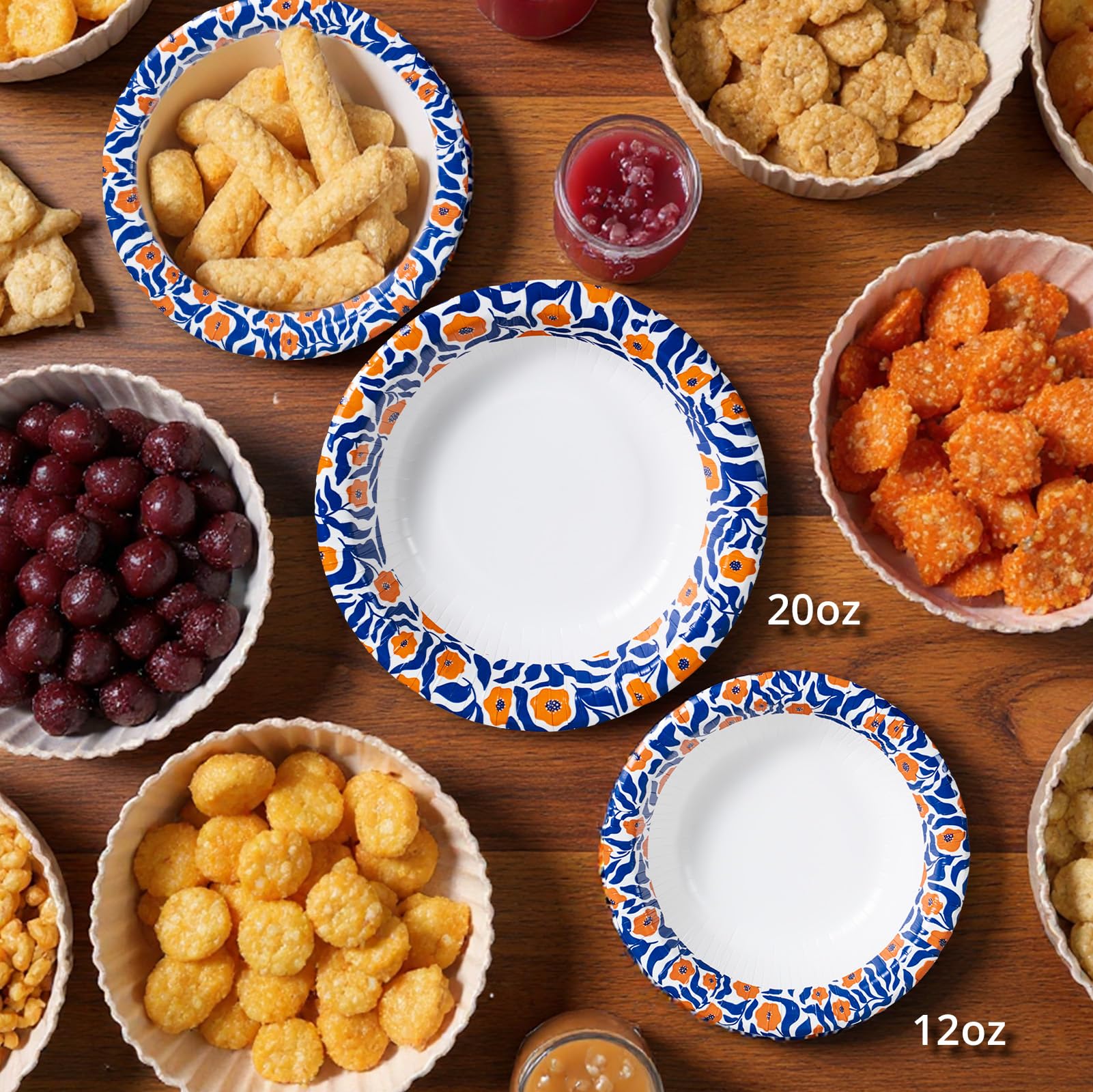 Paper Bowls, 355 ml, 150-Count, Microwave-Safe, Soak-Proof, Disposable Bowls with Matisse-Style Floral Design, Great for Soup, Salad, Snacks, and Meals