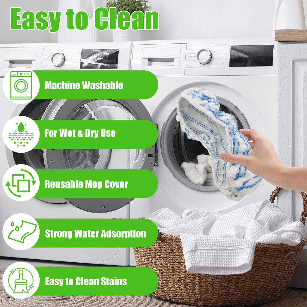 WVYNUYQP Reusable Cotton & Microfiber Mop Pads Compatible with O Cedar Mop, Mop Head Replacement Pads for Dry & Wet Use, Washable Flat Dust Mop Refills for Hardwood Floor Cleaning, 4 Pack