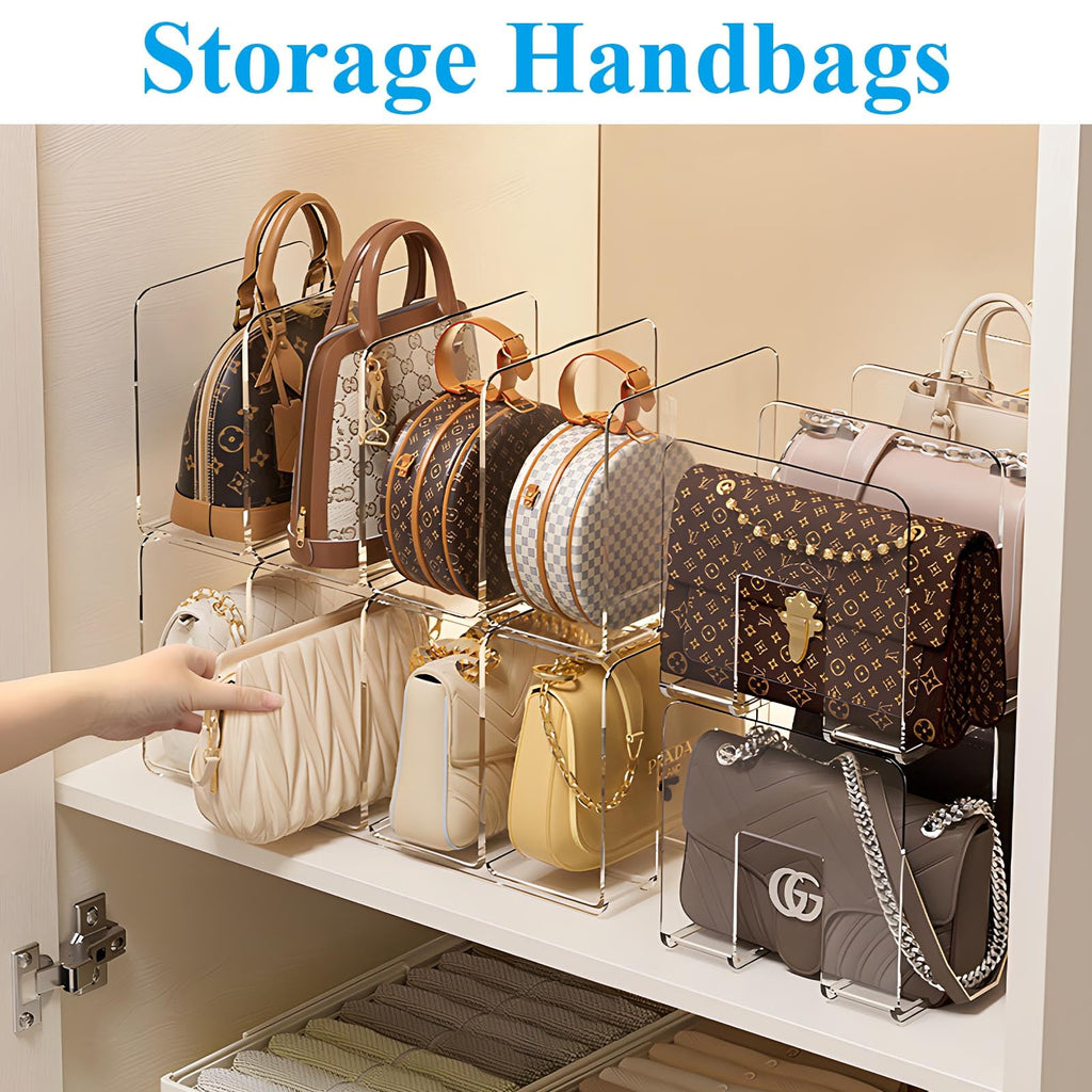 Supkiir 4 Pack 4-Section Acrylic File Sorter, Clear Desk File Organizer Book Organizer, Acrylic Office Organizers And Storage Stand Rack for Handbag Book Envelopes Document Notebook Electronics