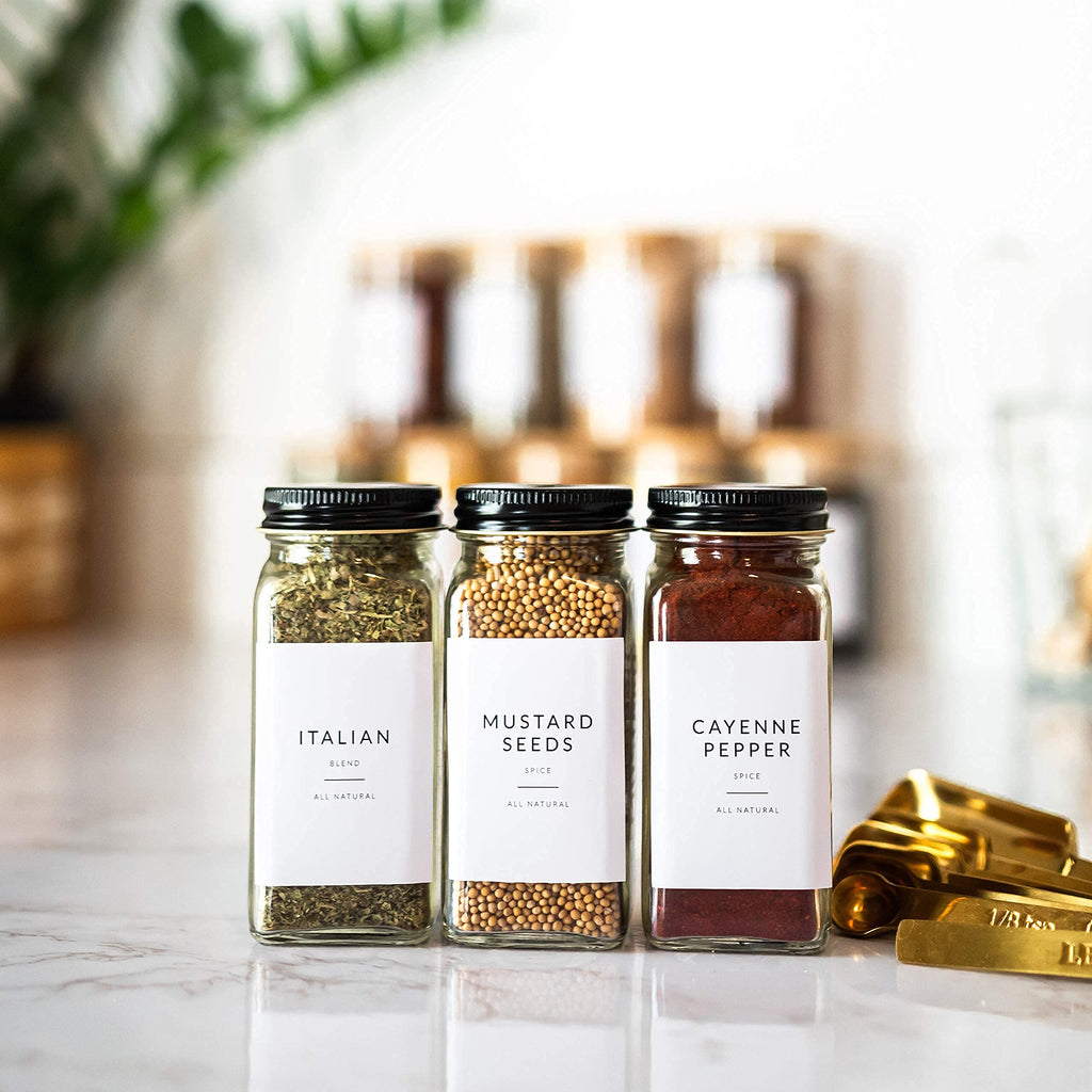 Minimalist Spice Jar Labels – 146 Preprinted Stickers for Spice, Herb & Seasoning Containers – Kitchen Pantry Organization