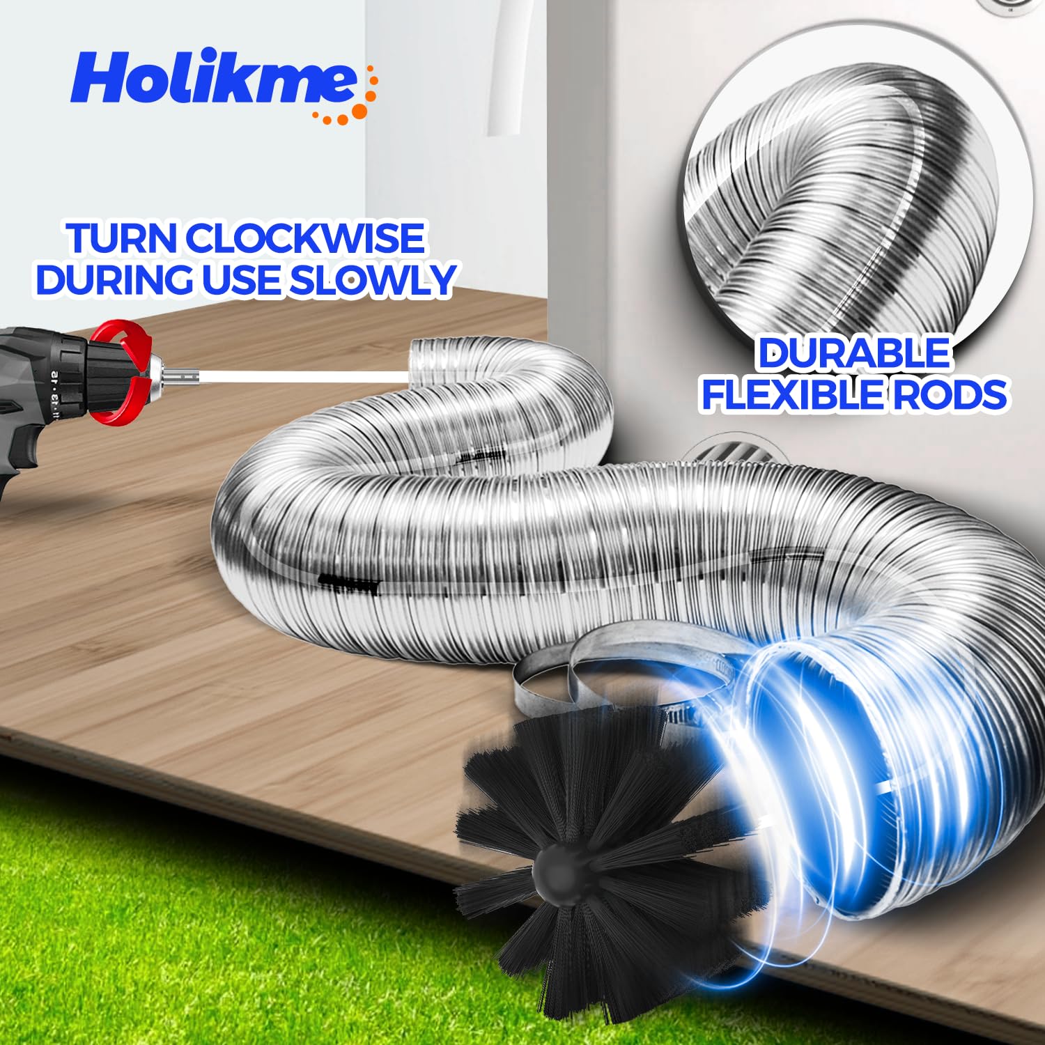 Holikme 35 Feet Dryer Vent Cleaning kit,Dryer Duct Cleaning kit,Lint Remover,Synthetic Brush Head, Use with or Without a Power Drill