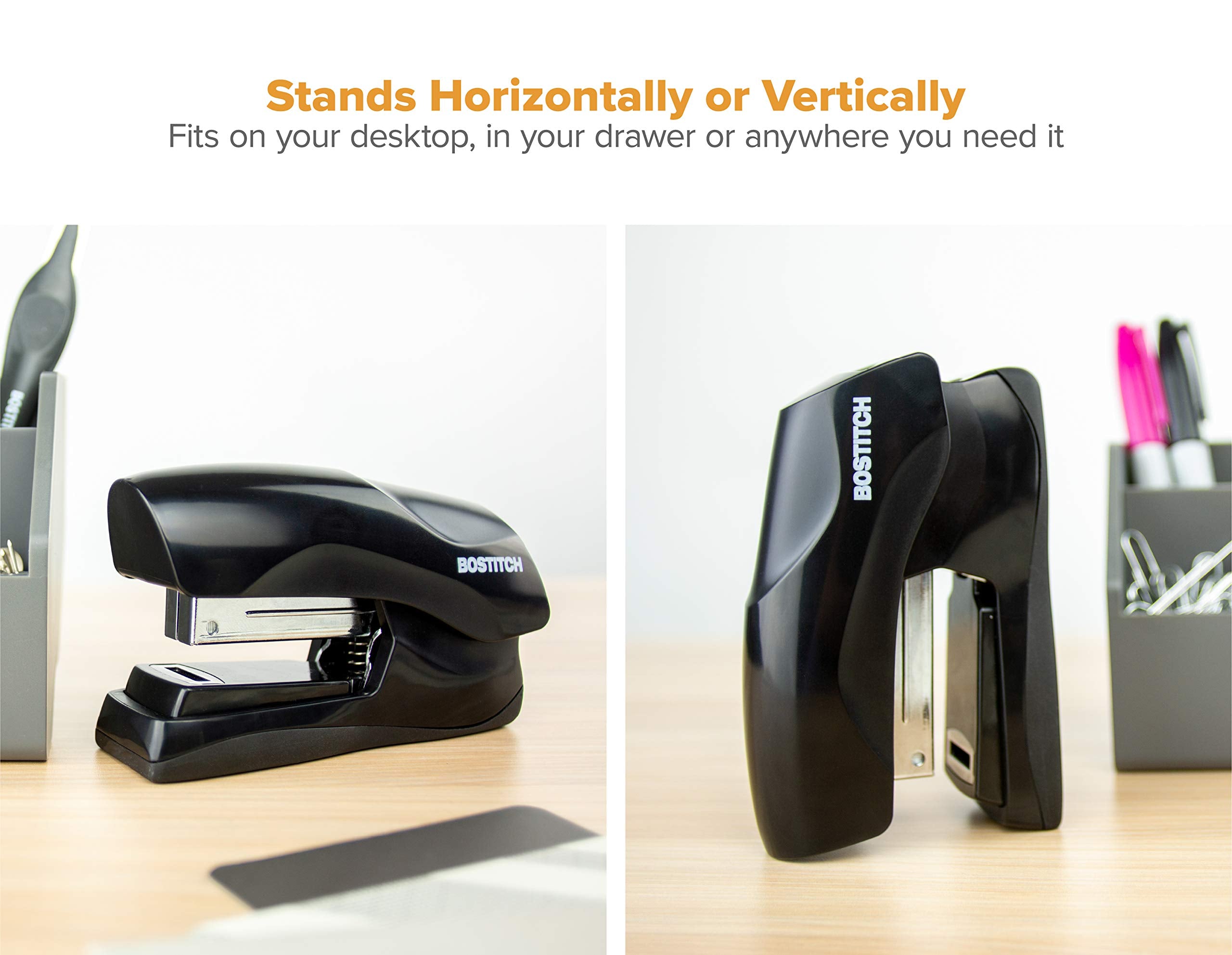 Bostitch Office Heavy Duty Stapler, 40 Sheet Capacity, No Jam, Half Strip, Fits into the Palm of Your Hand, for Classroom, Office or Desk, Black, 3-Pack