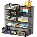 Mesh Pen Holder Desk Organizer, Multi-Function Pen Organizer with Drawer, Cute Desk Organizers and Accessories for Office Supplies Black