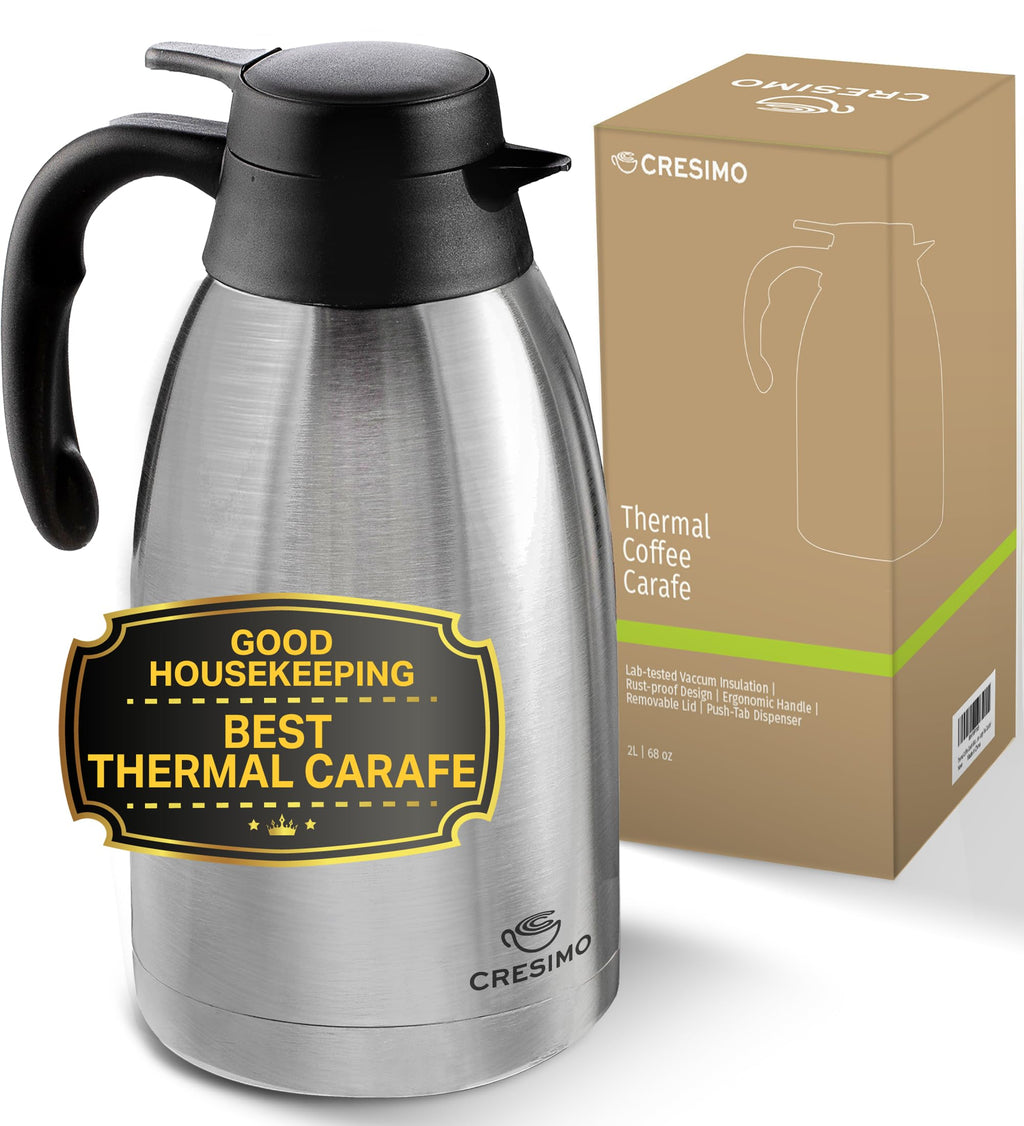 Thermal Coffee Carafe 68oz / 2L - 12 Hours Hot Beverage Dispenser, Insulated Stainless Steel Carafe for Hot Liquids, Coffee Carafes For Keeping Hot Coffee Dispenser for Parties -Large Tea Carafe Flask
