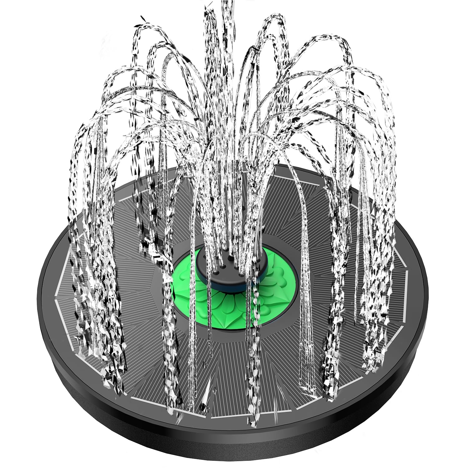 Yzert Solar Fountain Full Glass Panel No Battery, 3.5W Solar Bird Bath Fountains with 4 Fixed Rods & 7 Nozzles, Solar Fountain Pump for Bird Bath, Garden, Pond, Pool, Patio (Black Panel)