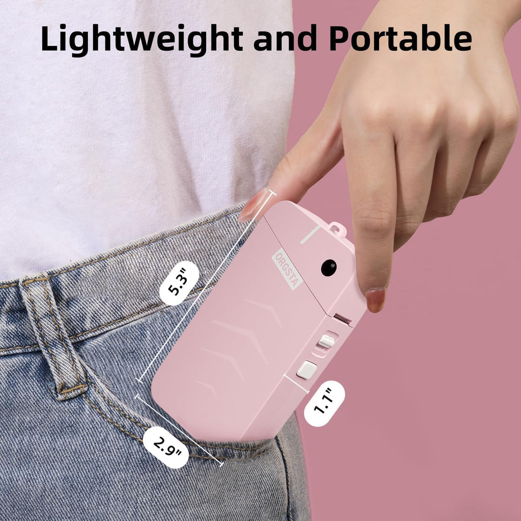 ORGSTA S001 Label Maker Machine with Tape, Portable Bluetooth Label Maker for Home and Office Organization, Thermal Label Printer Mini Sticker Maker with Multiple Templates, Pink