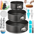 Cake Pans with Baking Supplies | 100 Pcs Springform Pan Set Includes 3 Round Non-Stick Moule a Gateau (4,7,9 inches Baking Pan)-Icing Tips-Leveler–Leak Proof Cheesecake Pan-Baking Set & EBook By RFAQK
