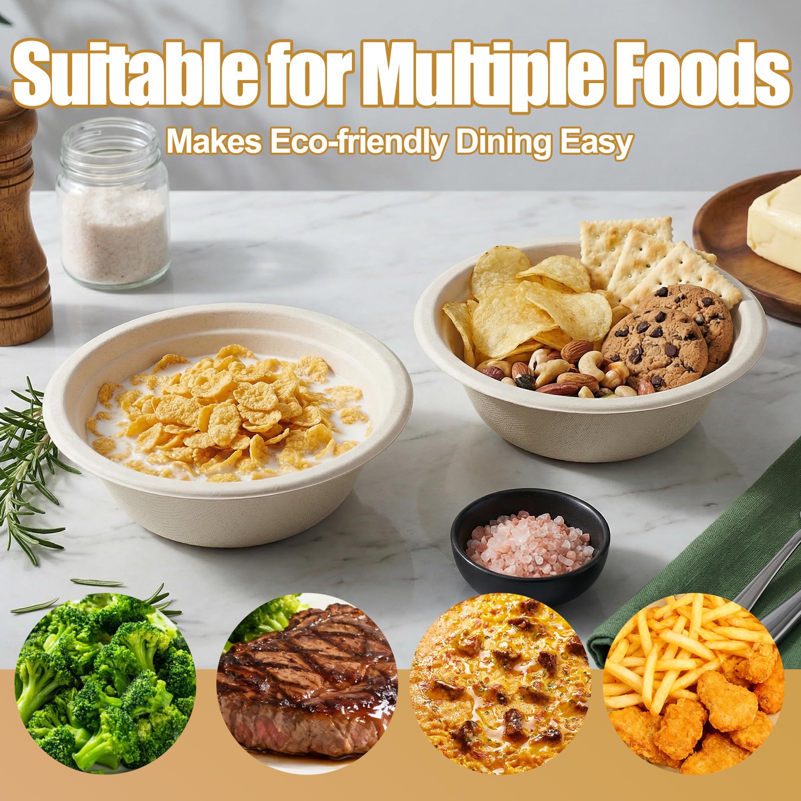 TaidMiao 12 oz Disposable Biodegradable Paper Bowls, Microwave Safe Sugarcane Fiber Bowls for Hot Soup Salads Fruit, Eco-Friendly Brown Bowls for Parties & Daily Use, 100 Count