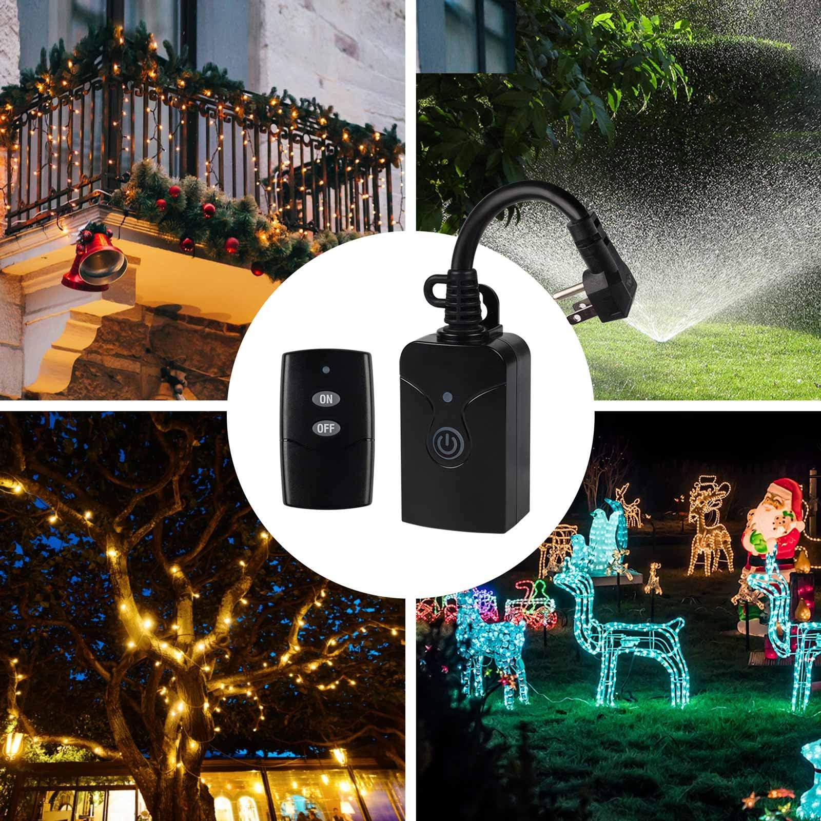 HBN Outdoor Indoor Wireless Remote Control 3-Prong Outlet Weatherproof Heavy Duty 15 A Compact 1 Remote 1 Outlet with Remote 15cm Cord 30m Range ETL Listed (Battery Included)