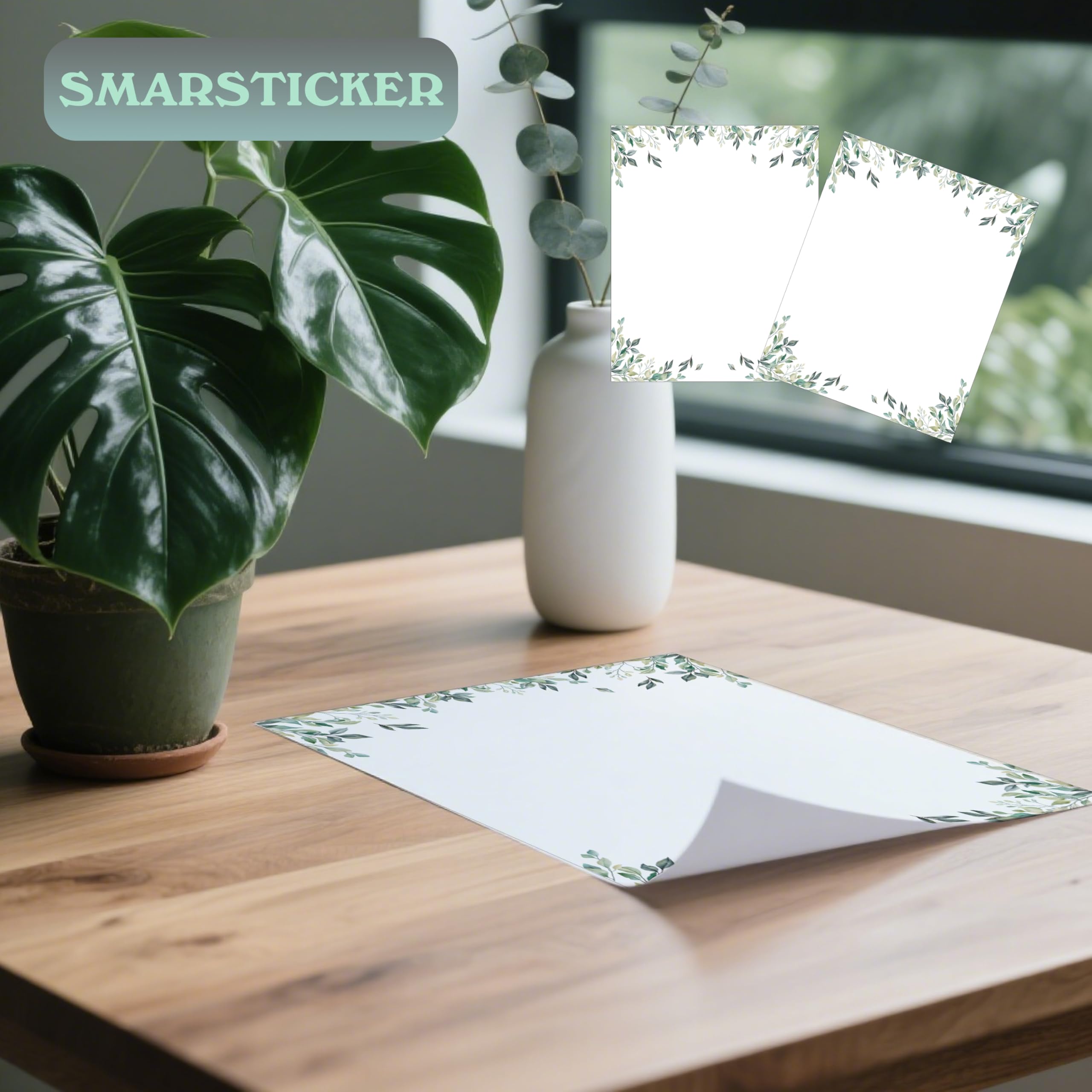 50 Pcs Greenery Letterhead Paper Eucalyptus Leaf Themed Decorative Printer Paper Wedding Botanical Letter Stationery Writing Paper Sheets for School Writing Home Office Supplies (Greenery)