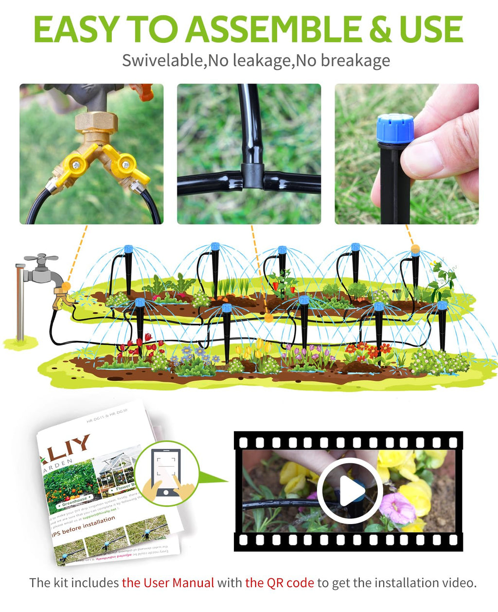 HIRALIY 49.2FT Drip Irrigation Kit, Garden Watering System, Blank Tubing DIY Automatic Irrigation Equipment Set for Outdoor Plants, Micro Drip Irrigation Kit for Greenhouse Flower, Bed Patio, Lawn