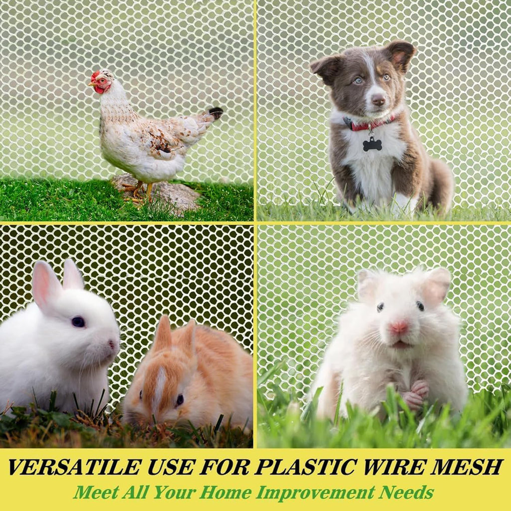 Shoyisenka 40 x 300cm Plastic Wire Mesh Fence Roll with 50 Pcs Fixed Straps, Durable Chicken Wire Mesh for Poultry, Dog, Rabbit, Heavy Duty Plastic Fencing Netting for Garden, Yard Protection (White)