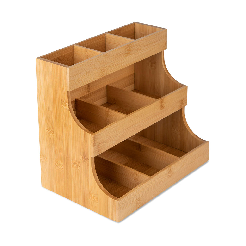 THEODORE Vertical Bamboo Tea Bag Organizer - Holds 180 Bags - Elegant Wooden Storage Box for Home, Office, Café - Also Holds Sugar Packets and Creamers