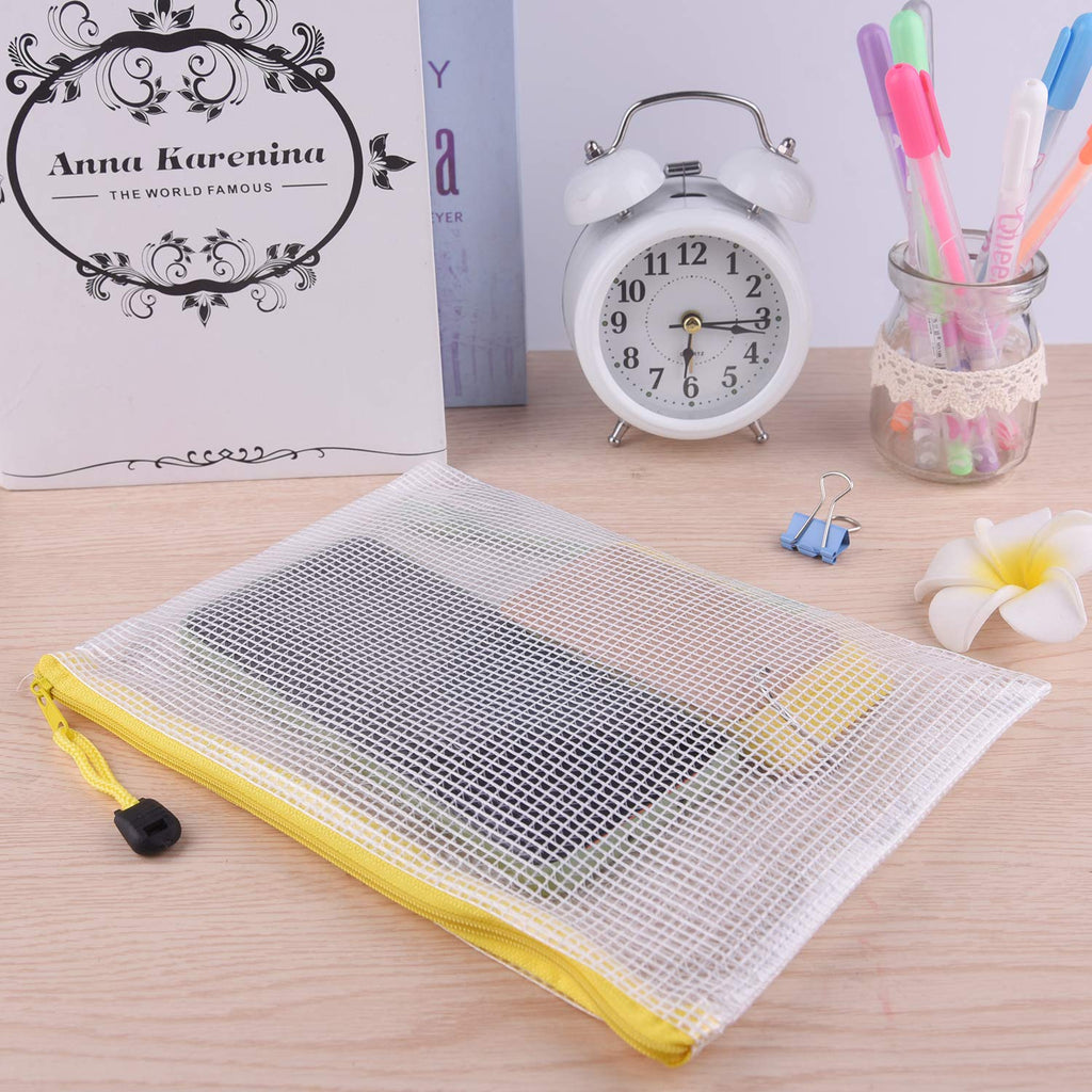 TUPARKA 21 Pcs A5 Zipper Wallet Bags Plastic Mesh Document Wallets for Cosmetics Office Supplies Accessories Mixed Colors