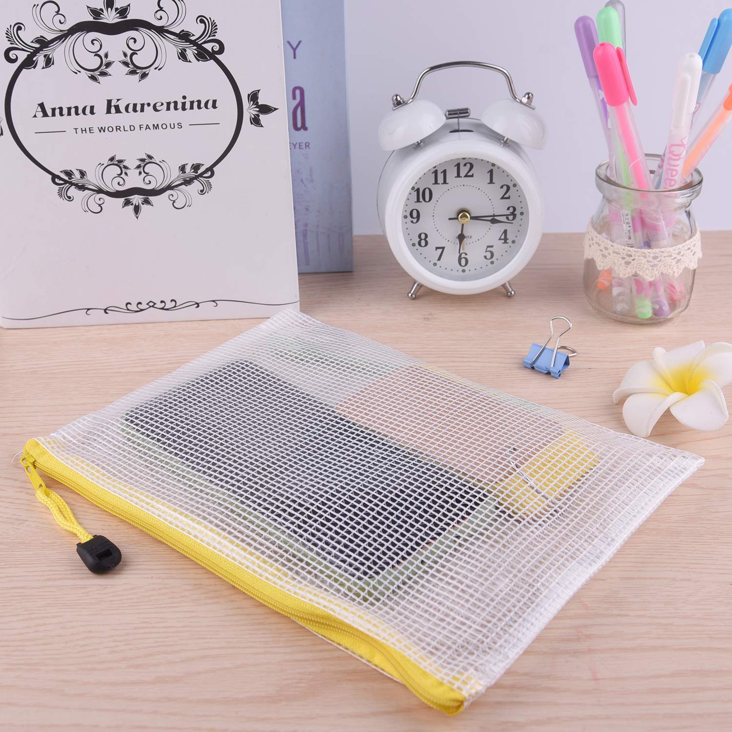 TUPARKA 21 Pcs A5 Zipper Wallet Bags Plastic Mesh Document Wallets for Cosmetics Office Supplies Accessories Mixed Colors
