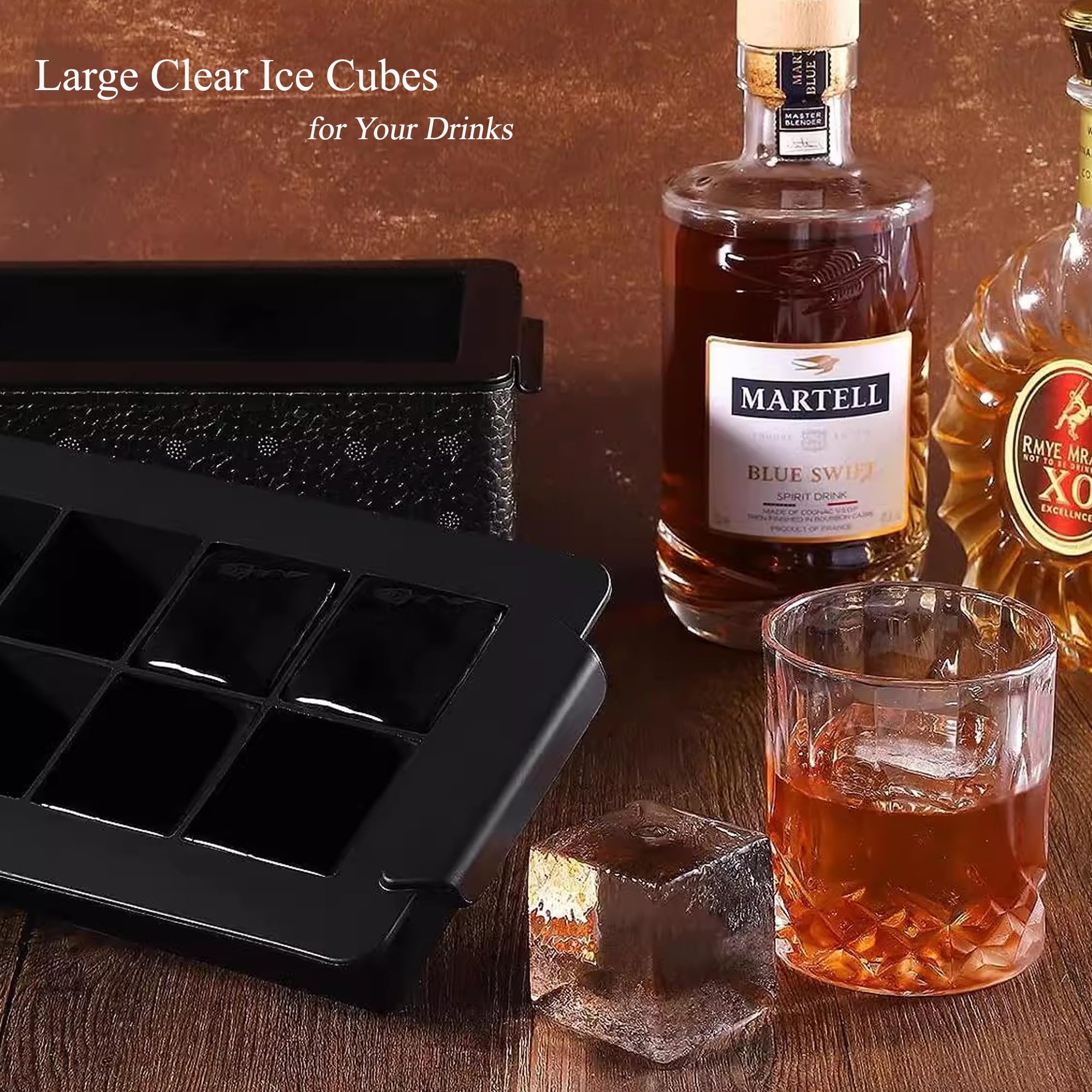 Bangp Clear Ice Cube Tray with Lid,Premium Clear Ice Cube Maker Mold,Large Size Silicone 8 Cavity Clear Ice Maker with Reusable Storage Bag,Makes 8 Crystal Clear Ice Cubes for Whiskey and Cocktail