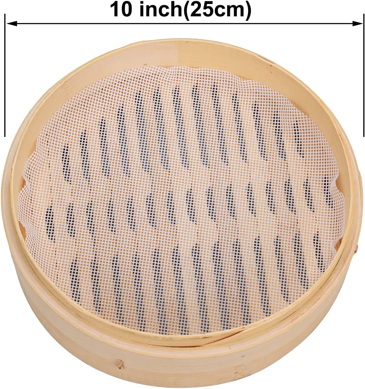 Natural Bamboo Steamer Basket,2 Tier Food Pot Basket Cooker,Chinese Food Steamer,Asian Style Cookware,Great for Dumplings, Vegetables, Chicken, Fish, Dim Sum (10 Inches)