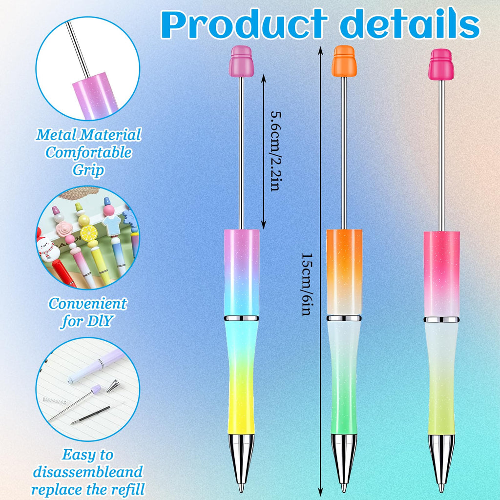 52 Pcs Beadable Pens Set, Plastic Beadable Pens Bulk with 4 Pcs Clear Pen Display Stand, Black Ink Ballpoint Pen Crafting DIY Making Kit for School Office Party Gifts