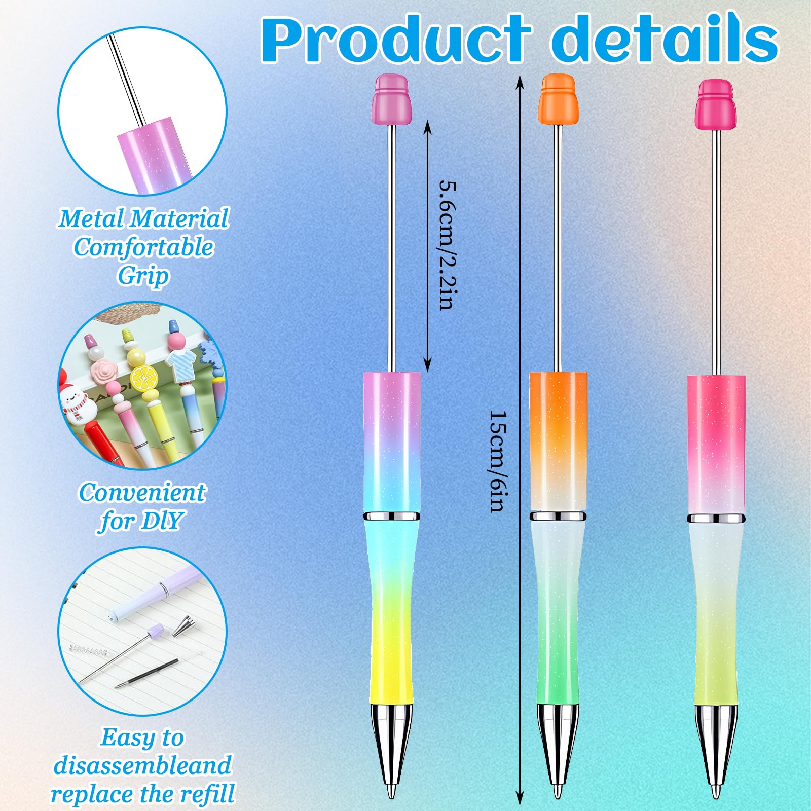 52 Pcs Beadable Pens Set, Plastic Beadable Pens Bulk with 4 Pcs Clear Pen Display Stand, Black Ink Ballpoint Pen Crafting DIY Making Kit for School Office Party Gifts