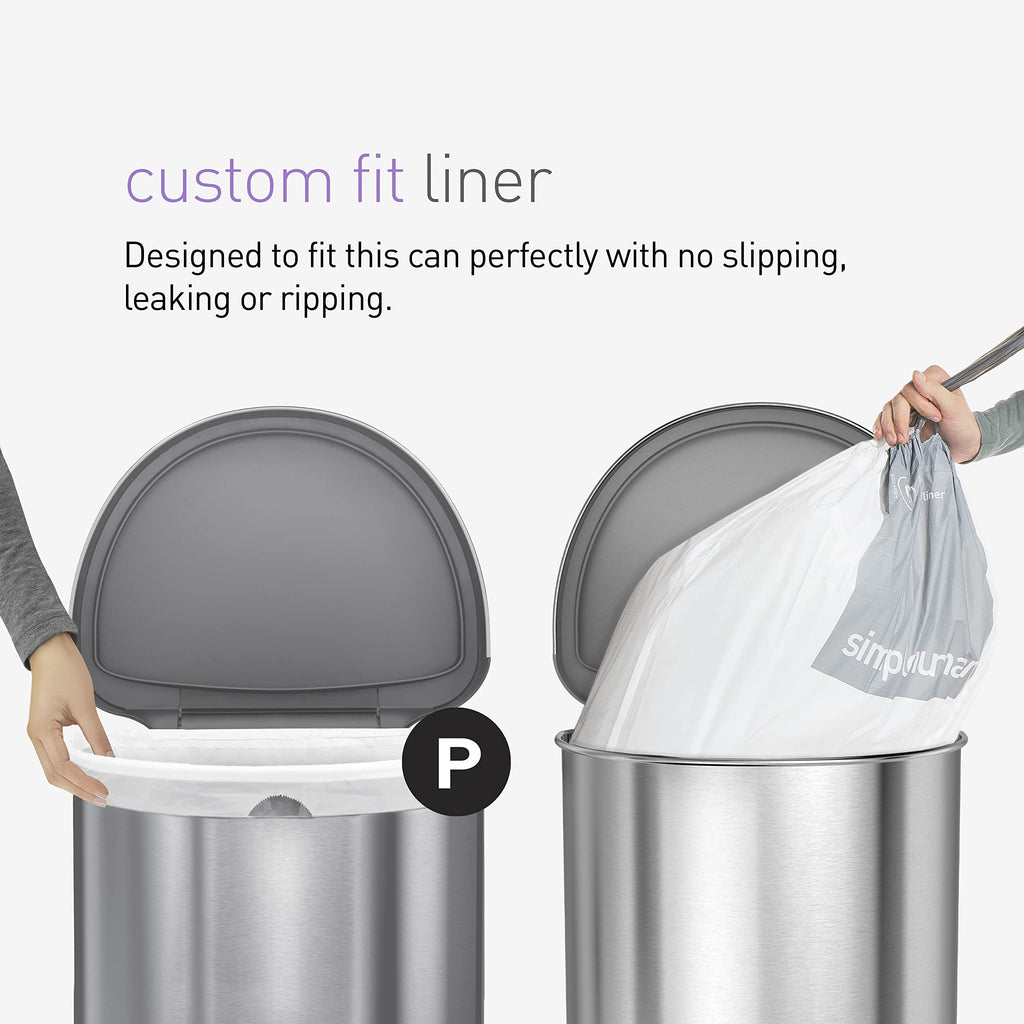simplehuman Code P 60 Count, Dispenser Pack Custom Fit Liners, Drawstring Trash Bags, 50-60L / 13-16 Gallons, White