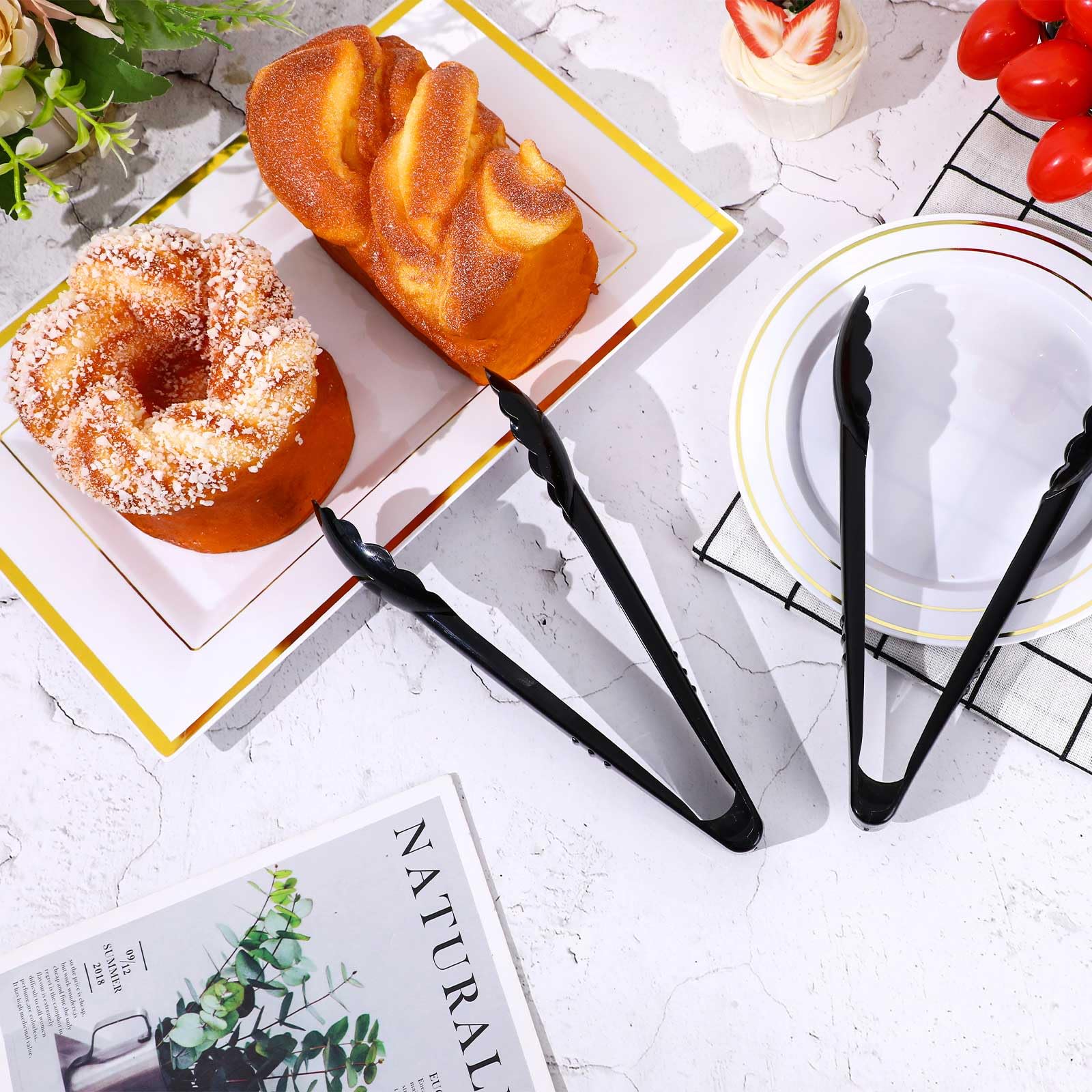 24 Pcs Plastic Tongs for Serving Bulk 9 Inch Serving Disposable Tongs, Plastic Catering Utensils Supplies, Heavy Duty Salad Tongs for Kitchen Buffets BBQ Events Catering