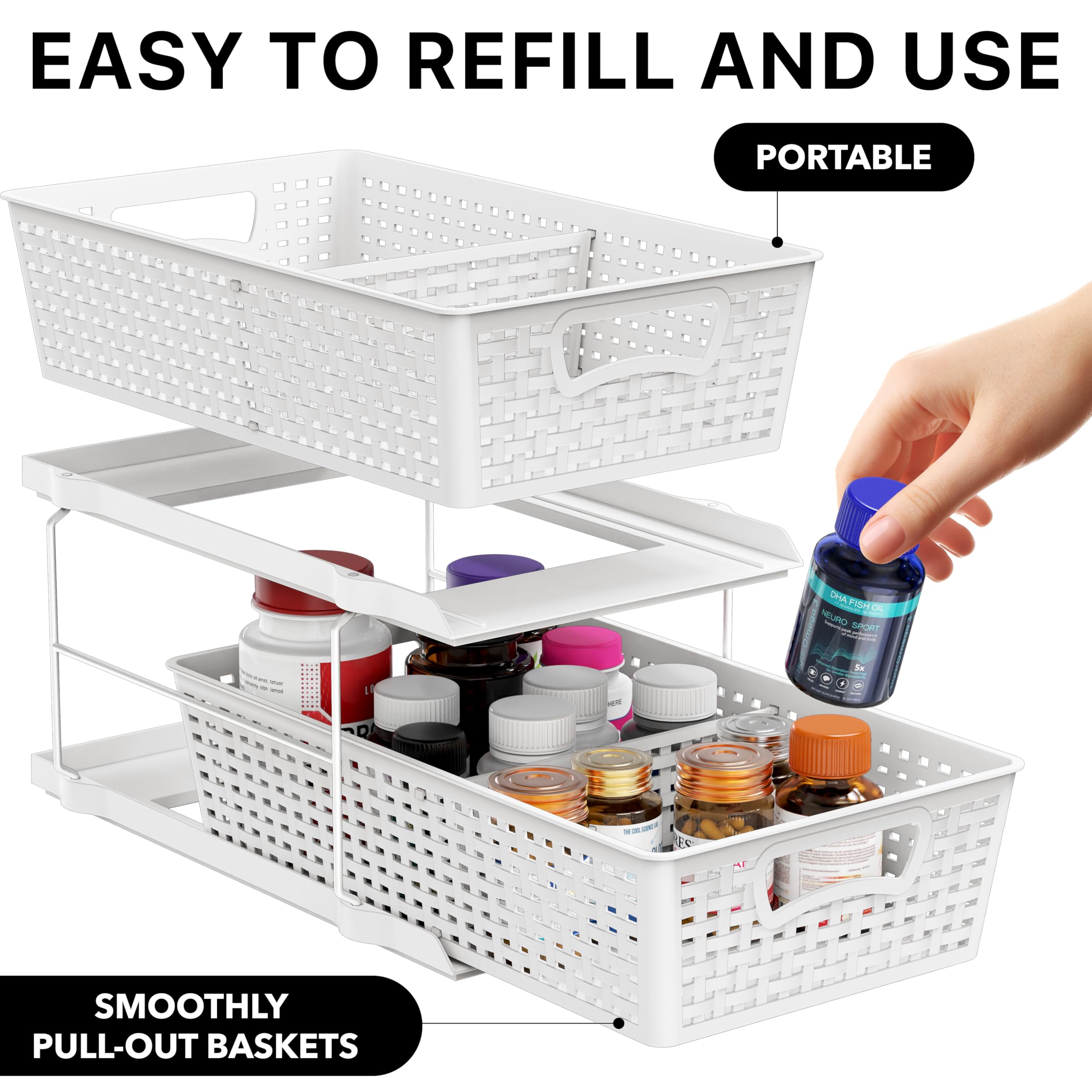 Simple Houseware 2 Tier Bathroom Organizer Tray Pull-Out Sliding Drawer/Under-Sink Storage, White