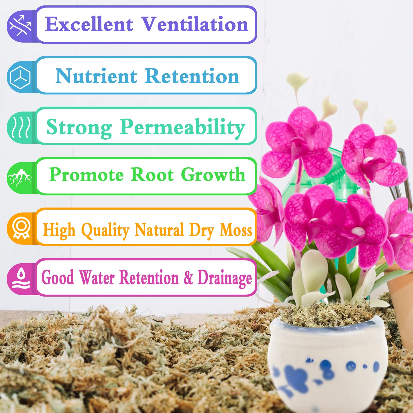 Legigo 1.2LBS Premium Sphagnum Moss for Plants- 20QT Natural Succulent Carnivorous Plant Moss Dried, Long Fiber Orchid Moss for Orchid Repotting Succulent Sarracenia Potted Plants Gardening & Reptiles