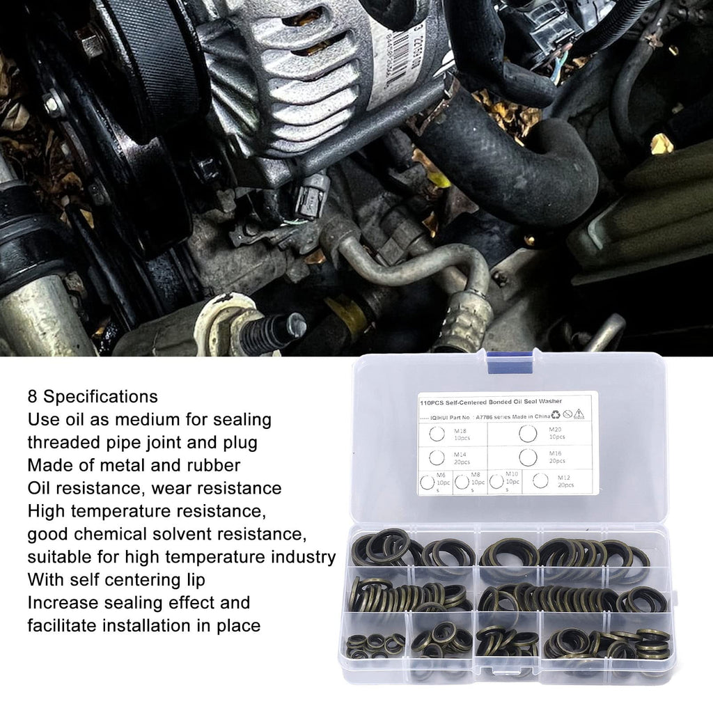 110 Pcs 8 Sizes Oil Seal Washer Automotive Drain Plug Gaskets Oil Crush Washers M6 M8 M10 M12 M14 M16 M18 M20