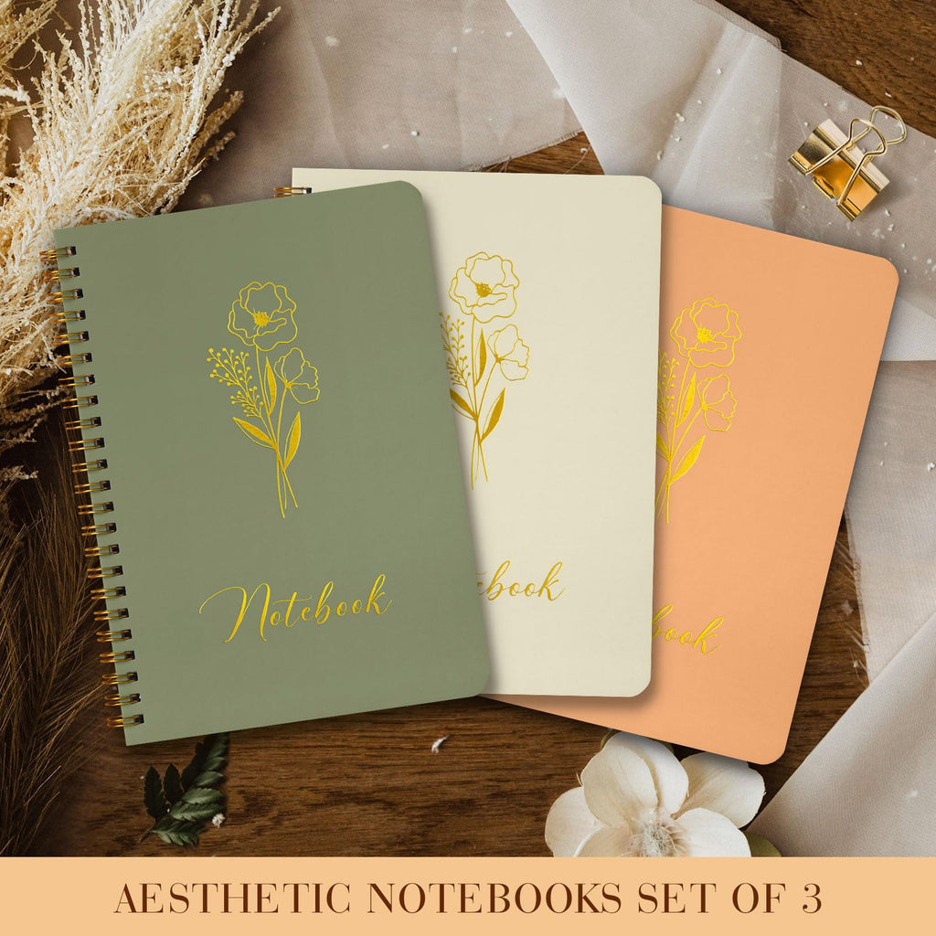 Lanpn Aesthetic Spiral Notebook Set of 3, 5.5 x 8 Pastel Notebook with Pocket 3 Pack, A5 Small Tear Out Lined Page Cute College Ruled Journal for Note Taking Writing for Women Man School Office Work