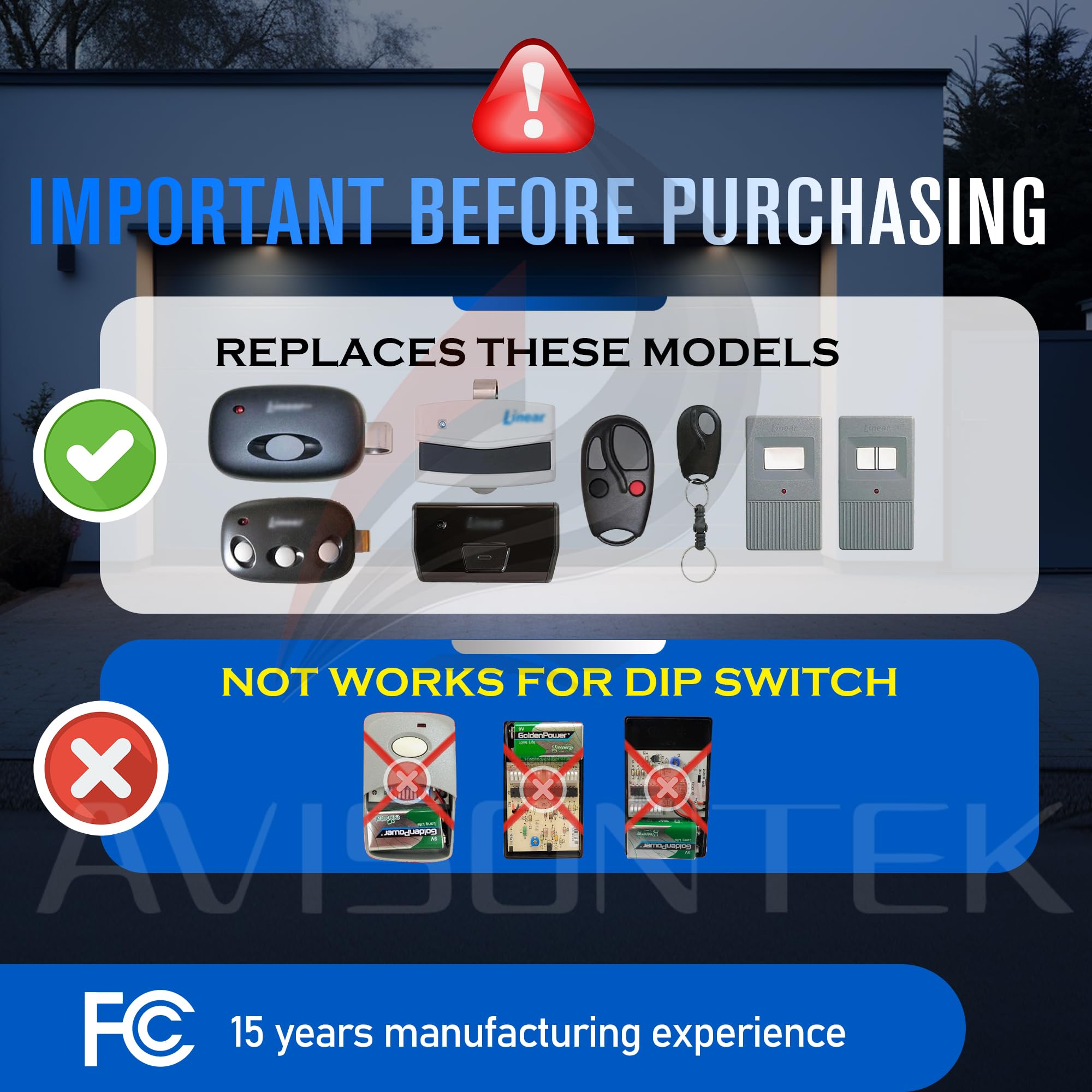 2 for MCT-11 Linear Garage Door Opener Remote 3-Year-Warranty