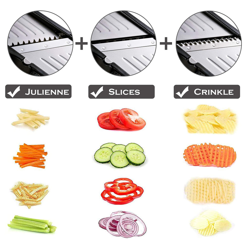 Mandoline Slicer for Food and Vegetables -VEKAYA Adjustable Kitchen Vegetable Slicer for Potato and Onion| French Fry Slicer, Vegetable Chopper with Hand Protectors and Gloves (Black)