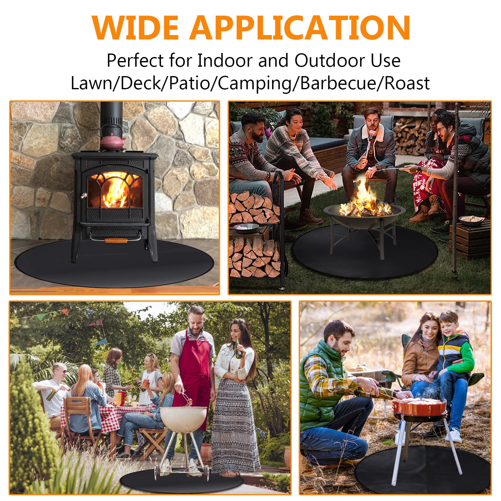 100cm Round Fire Pit Mat (39") - 3-Layer Fireproof Grill Protector for Deck, Lawn and Grass, Heavy Duty BBQ Mat Under Gas or Camping Heaters