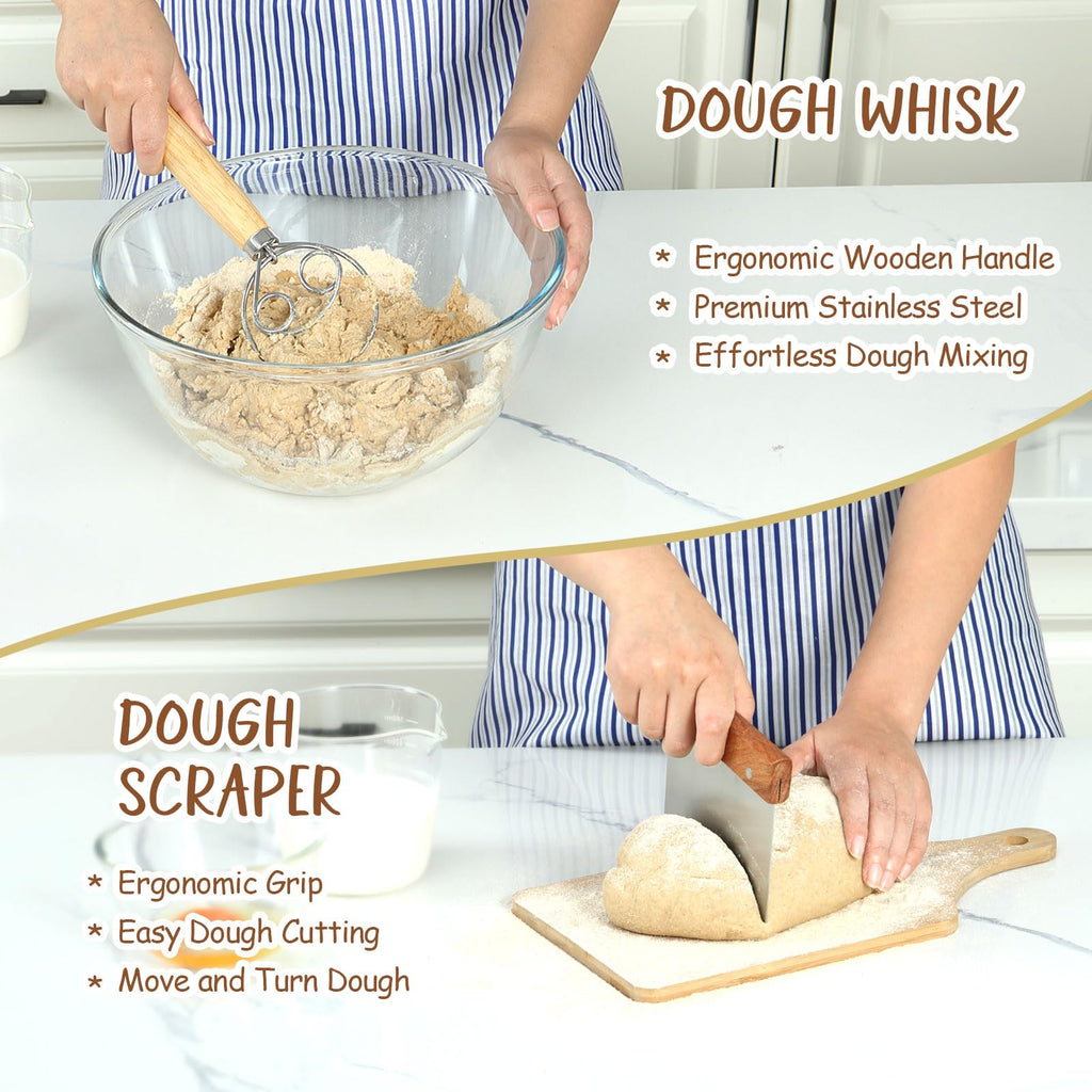 Ohuhu Sourdough Bread Starter Kit & Banneton Proofing Basket, All-in-One Set with 9" Round & 10" Oval Baskets & Tools to Bake Perfect Artisan Loaves at Home, for Beginner to Professional Bakers