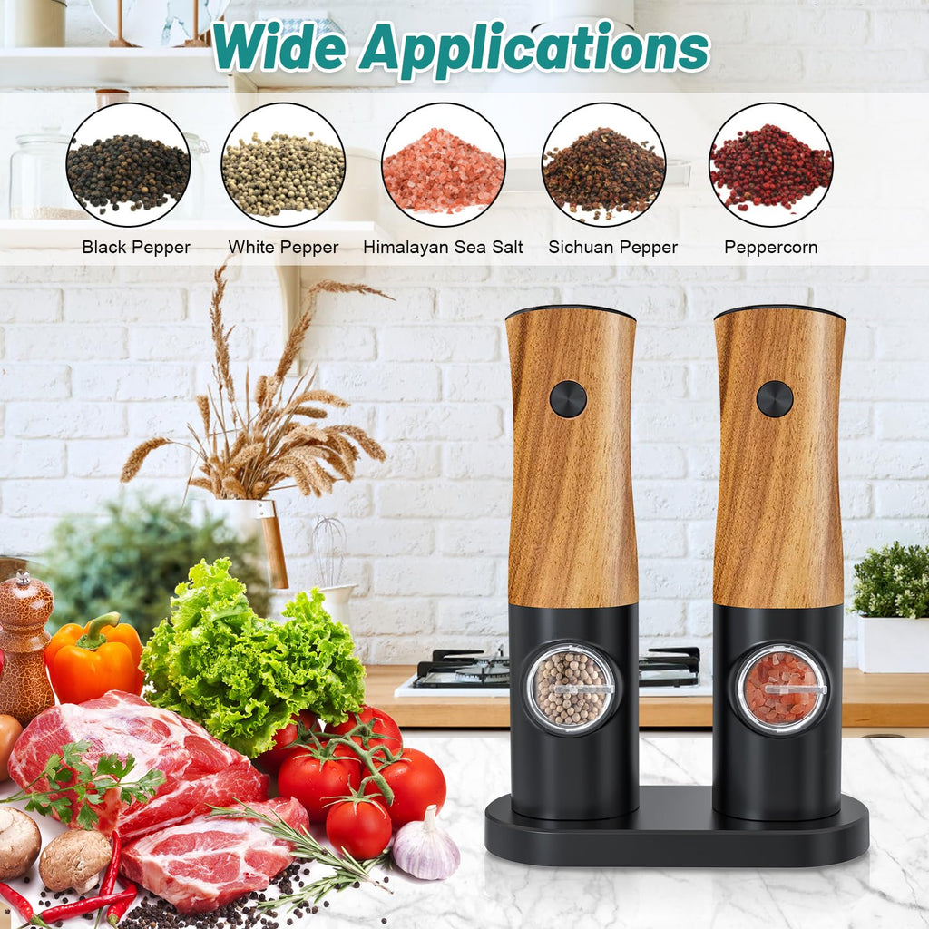 Electric Pepper Grinder Salt Mill: - Salt and Pepper Grinder with Ceramic Grind Portable Button Switch Battery Powered Salt Pepper Grinders Set Adjustable Coarseness Seasoning Mill