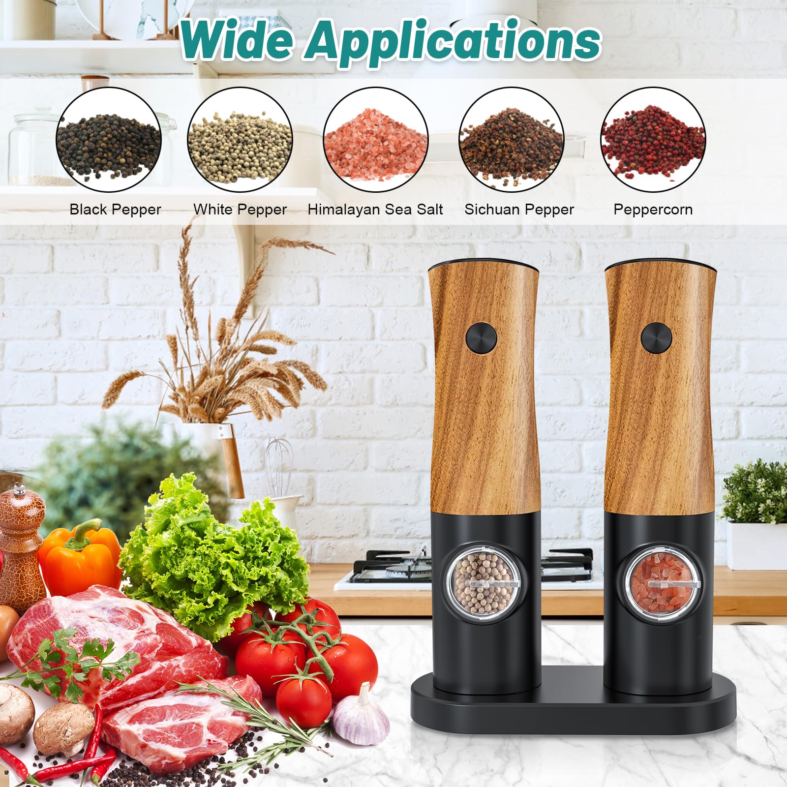 Electric Pepper Grinder Salt Mill: - Salt and Pepper Grinder with Ceramic Grind Portable Button Switch Battery Powered Salt Pepper Grinders Set Adjustable Coarseness Seasoning Mill