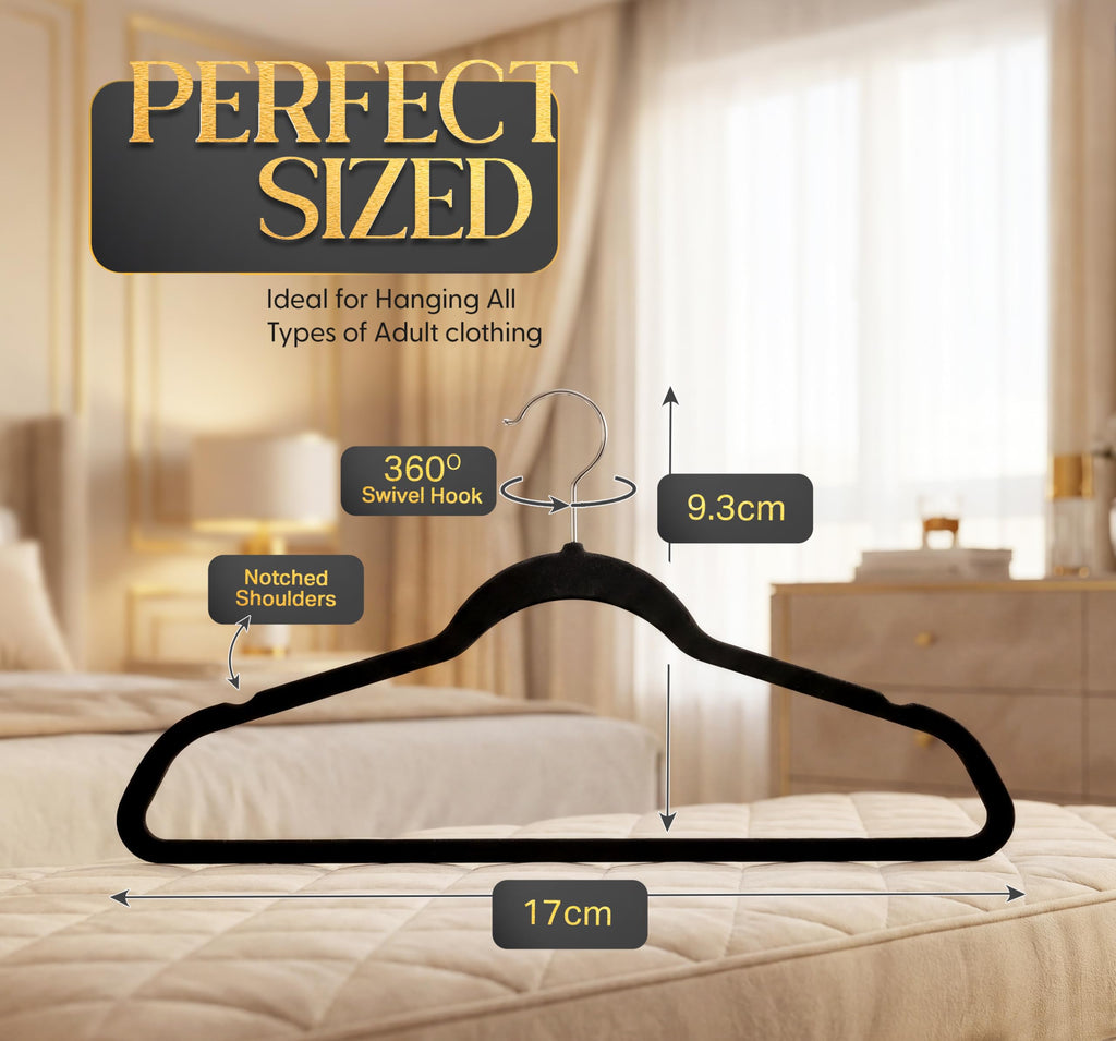 Beddora Black Velvet Hangers 50 Pack,Heavy Duty Coat Hanger for Closet - Felt Hangers for Space Saving Clothes Hanger - Pant Hanger for Shirts, Jackets,Dresses,Suit