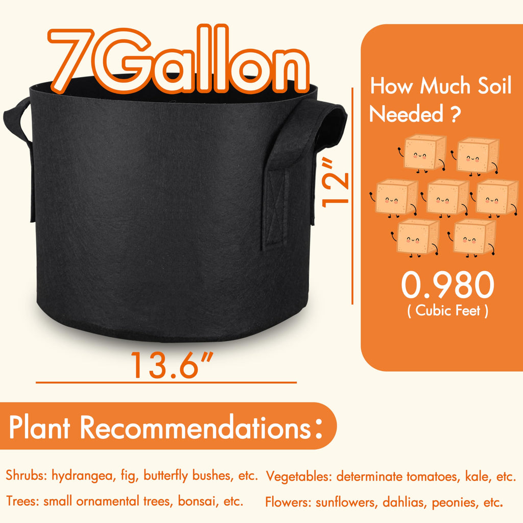 Gardzen 6-Pack 7 Gallon Grow Bags, Aeration Fabric Pots with Handles