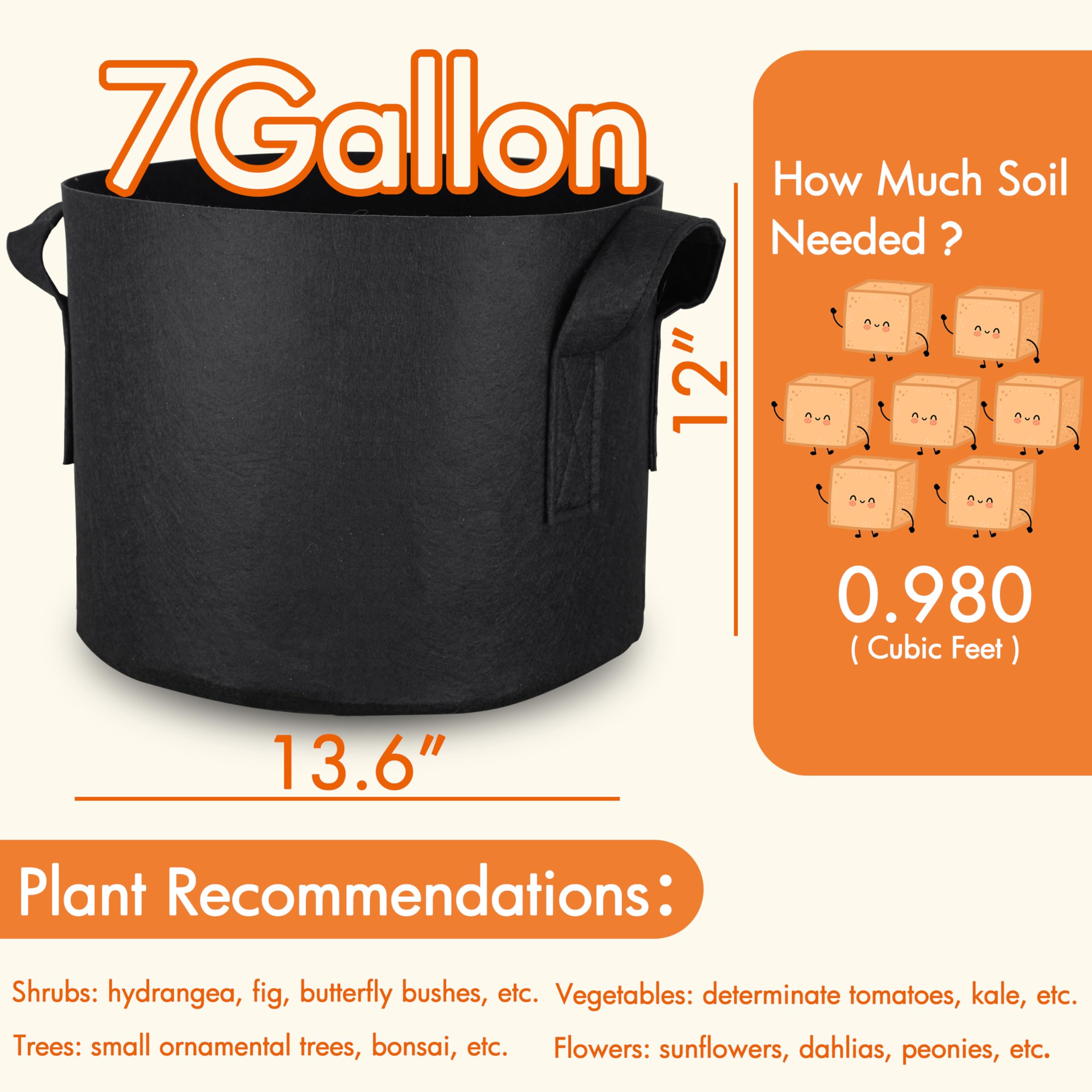 Gardzen 6-Pack 7 Gallon Grow Bags, Aeration Fabric Pots with Handles