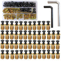 YELINTIAN 50 Pieces M6 x 15mm Threaded Inserts Nuts Zinc and 50 Pieces M6 x 20mm Flat Head Socket Head Screws Countersunk Bolts for Furniture Chair Table Desk Crib Bed, Fully Threaded
