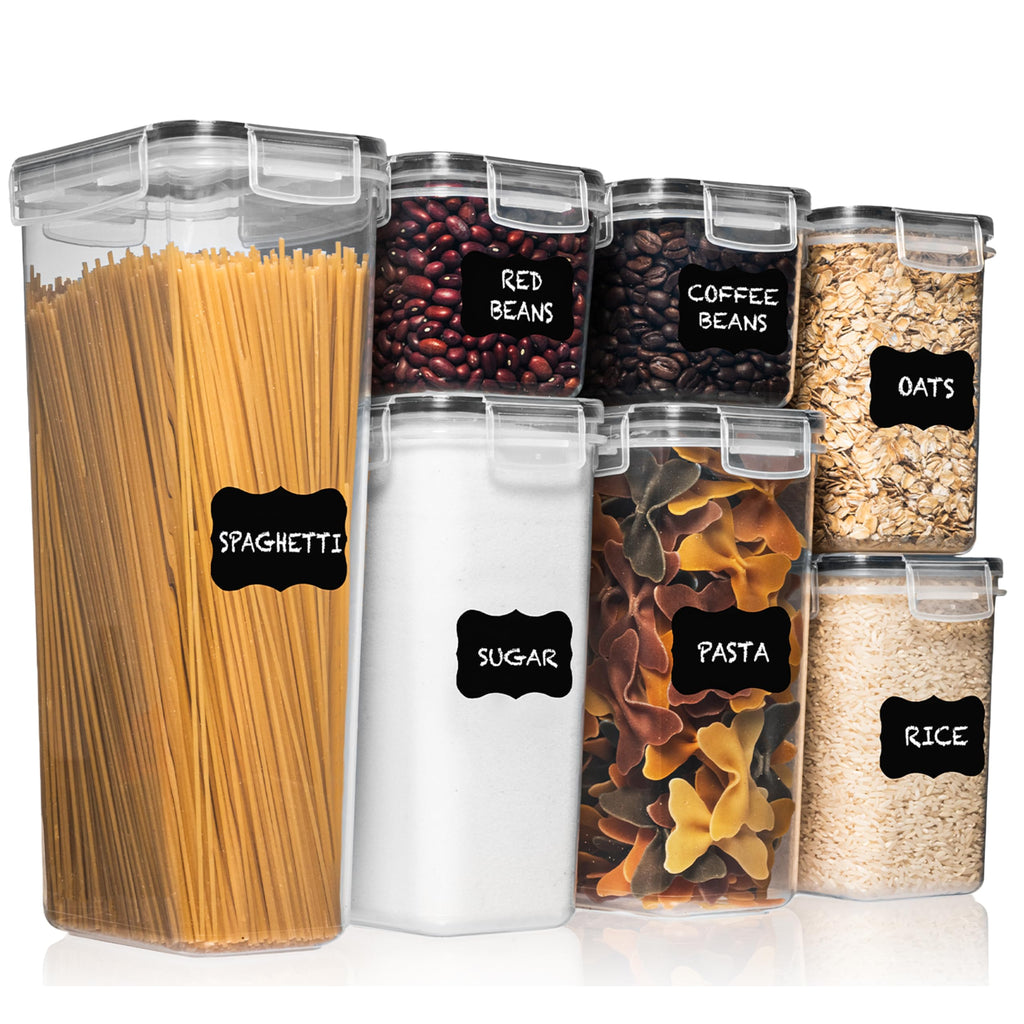 Shazo 7PC Food Storage Containers with Lids, Airtight Food Storage Containers Set for Pantry Organization, BPA Free Kitchen Canisters for Flour Sugar Pasta Cereal, Stackable Kitchen Storage Containers