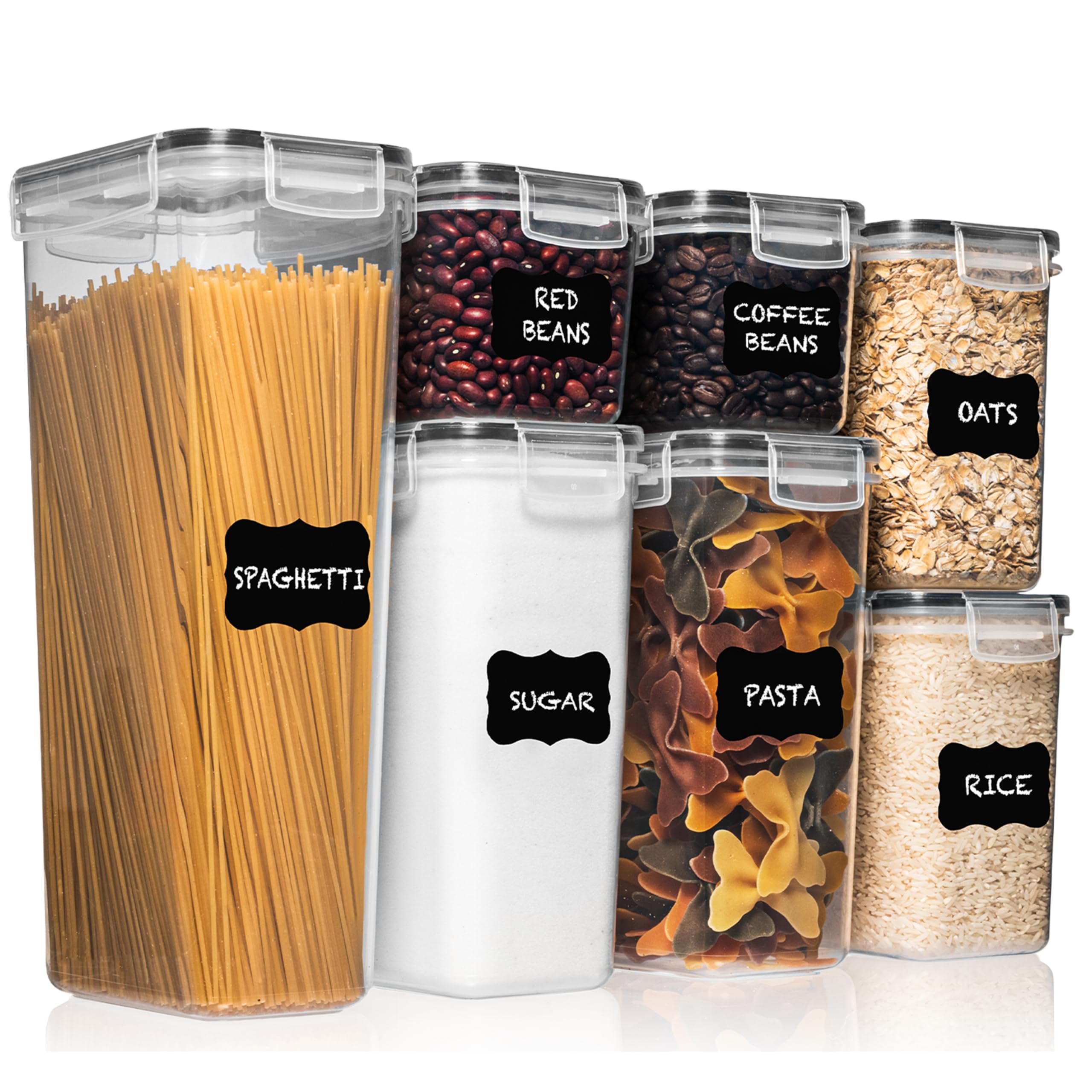 Shazo 7PC Food Storage Containers with Lids, Airtight Food Storage Containers Set for Pantry Organization, BPA Free Kitchen Canisters for Flour Sugar Pasta Cereal, Stackable Kitchen Storage Containers