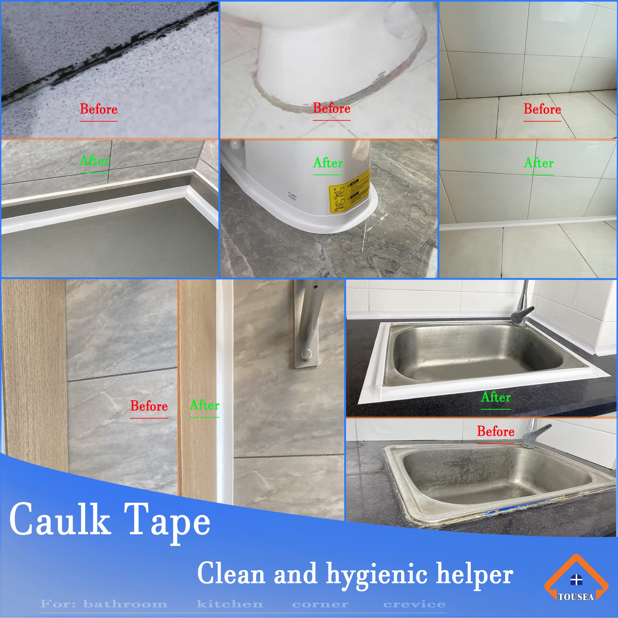 White Caulk Tape for Bathtub Self Adhesive,1.5" x 19.7Ft sealant caulk Caulk Strip Caulking Sealing Tape for Kitchen Countertop,Bathroom,Toilet,and Bathtub Floor Wall Edge Protector
